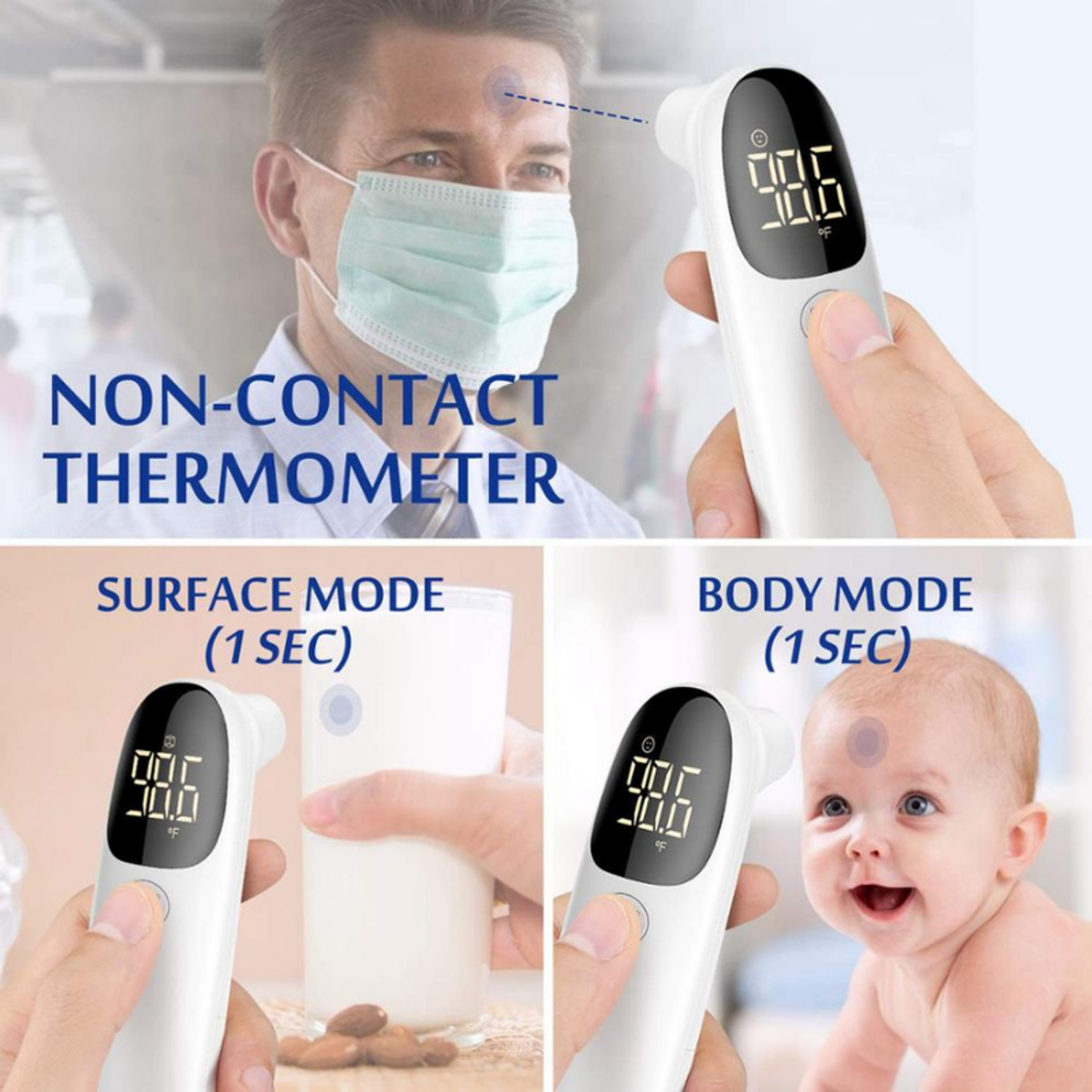 Thermometer Forehead Thermometer Digital Thermometer Non Contact Infrared LED Display 2 AAA Batteries Included Multi Use