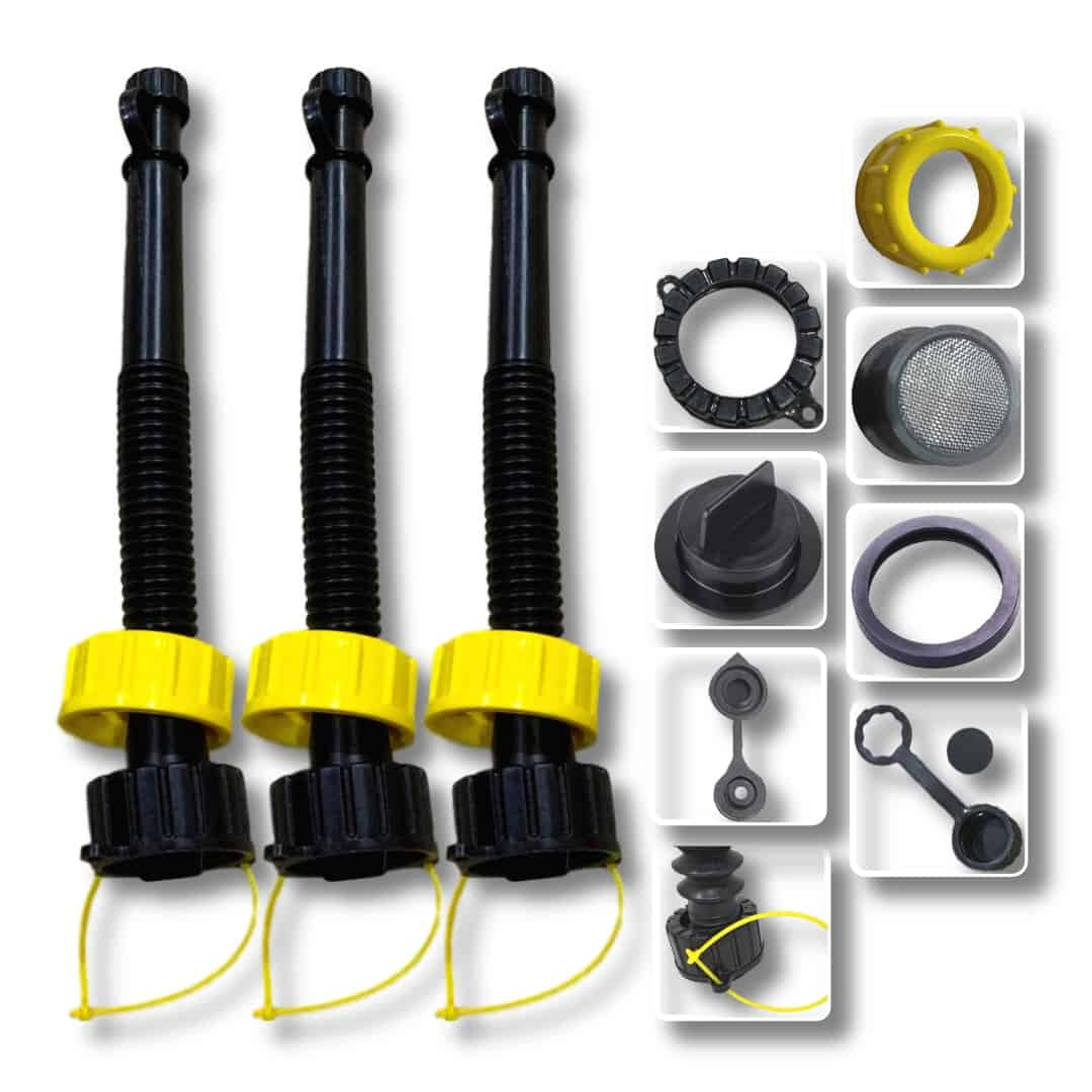 Gas Can Spout 11 Inch Flexible Universal Spout with Accessories Spill Proof Plastic Multi Functional Stoppers Compatible with Various Gas Can Designs