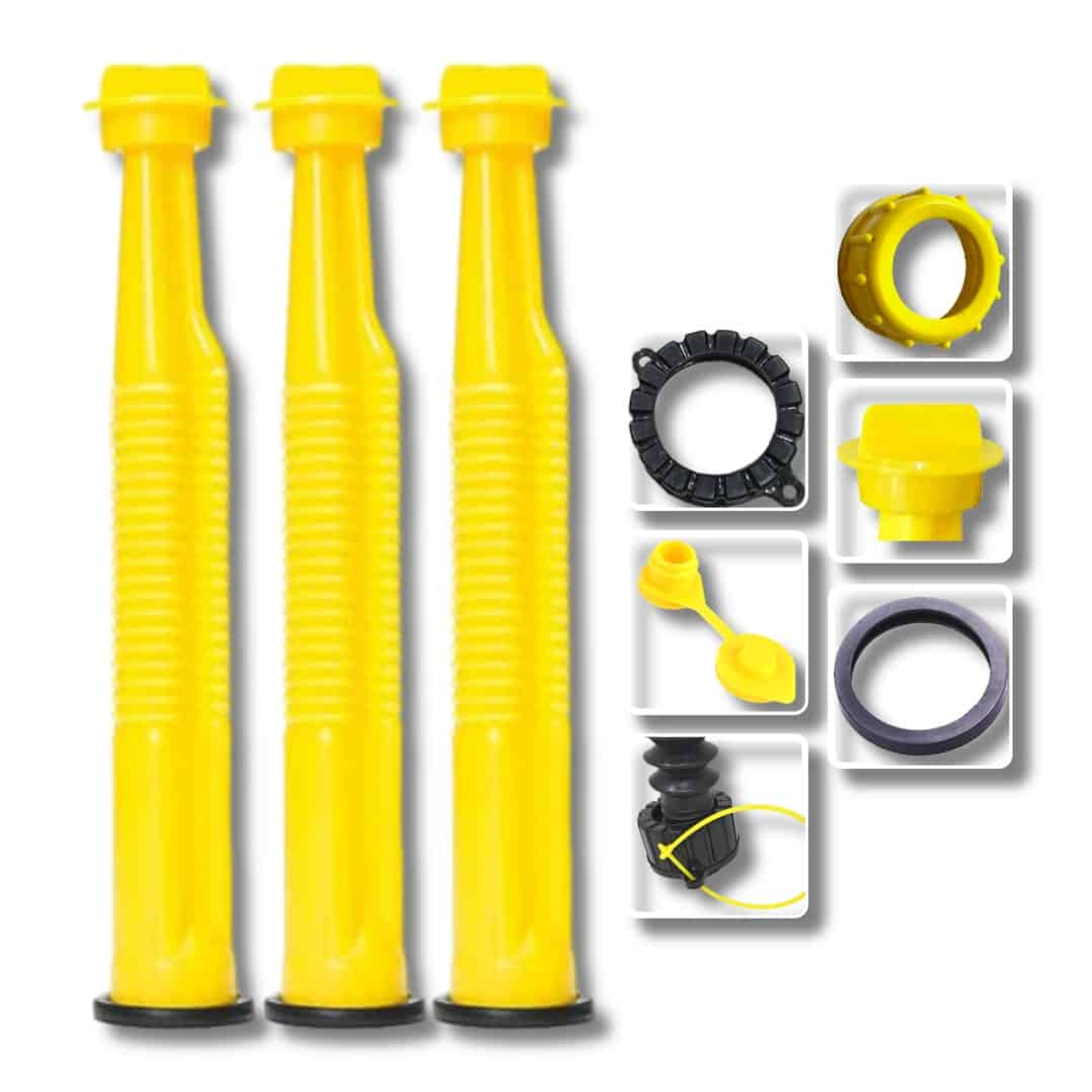 Gas Can Spout Universal Fueling Device Yellow Replacement Kit With Stainless Steel Filter 9.5 Inch Flexible Size Includes Caps Gaskets And Vent Plug
