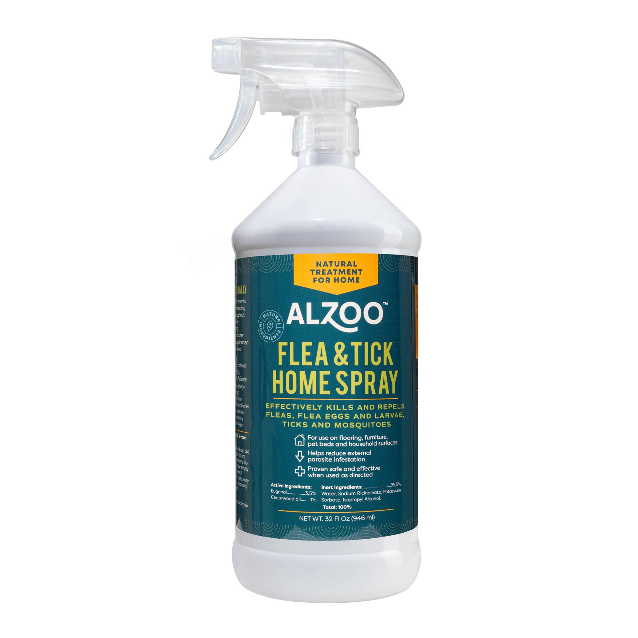 Flea and Tick Home Spray effectively kills and repels fleas ticks and mosquitoes 32oz plant-based natural safe for home use