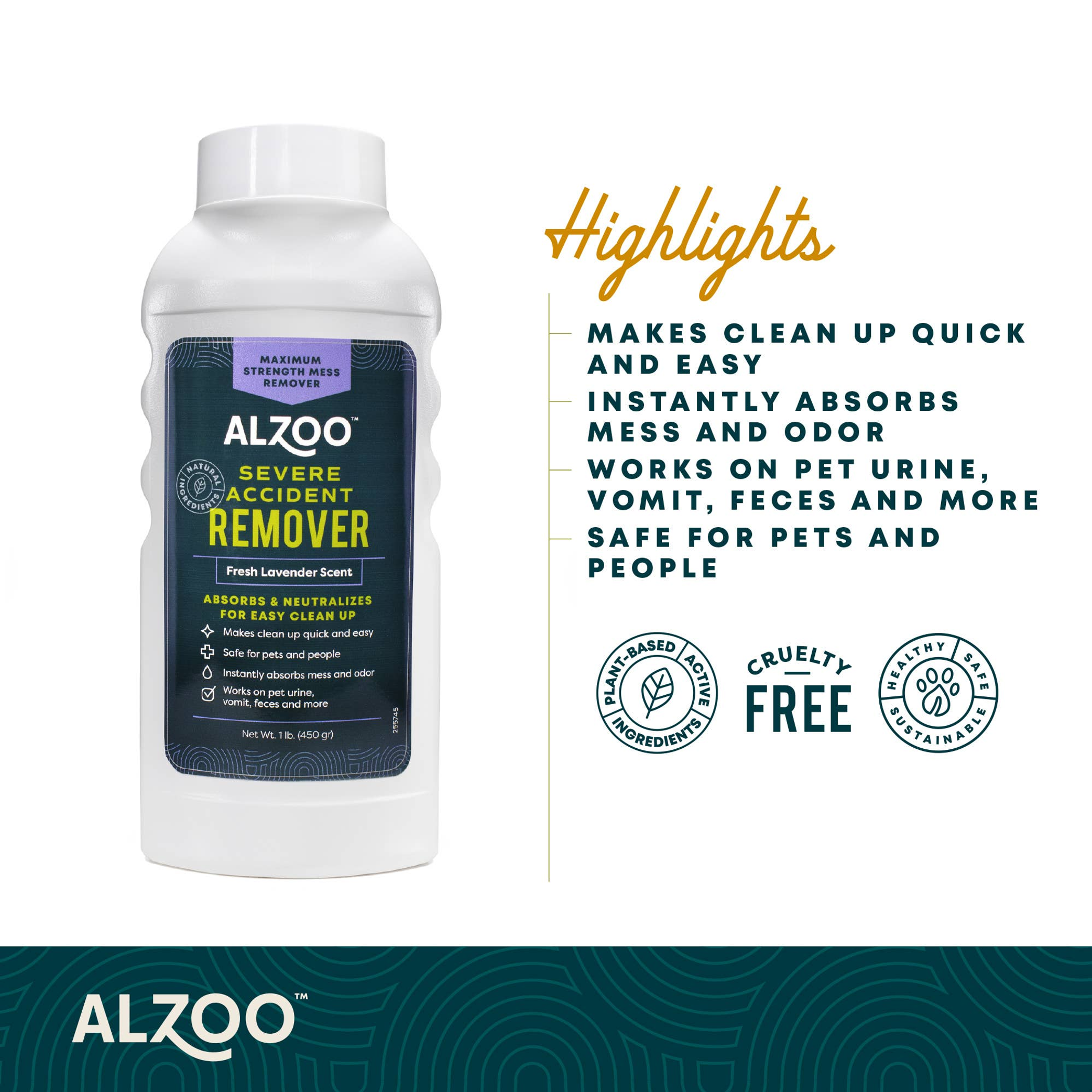 Accident Remover Pet Mess Cleaner Plant-Based Fresh Lavender Scent Highly Absorbent Residue Free 100 Grams