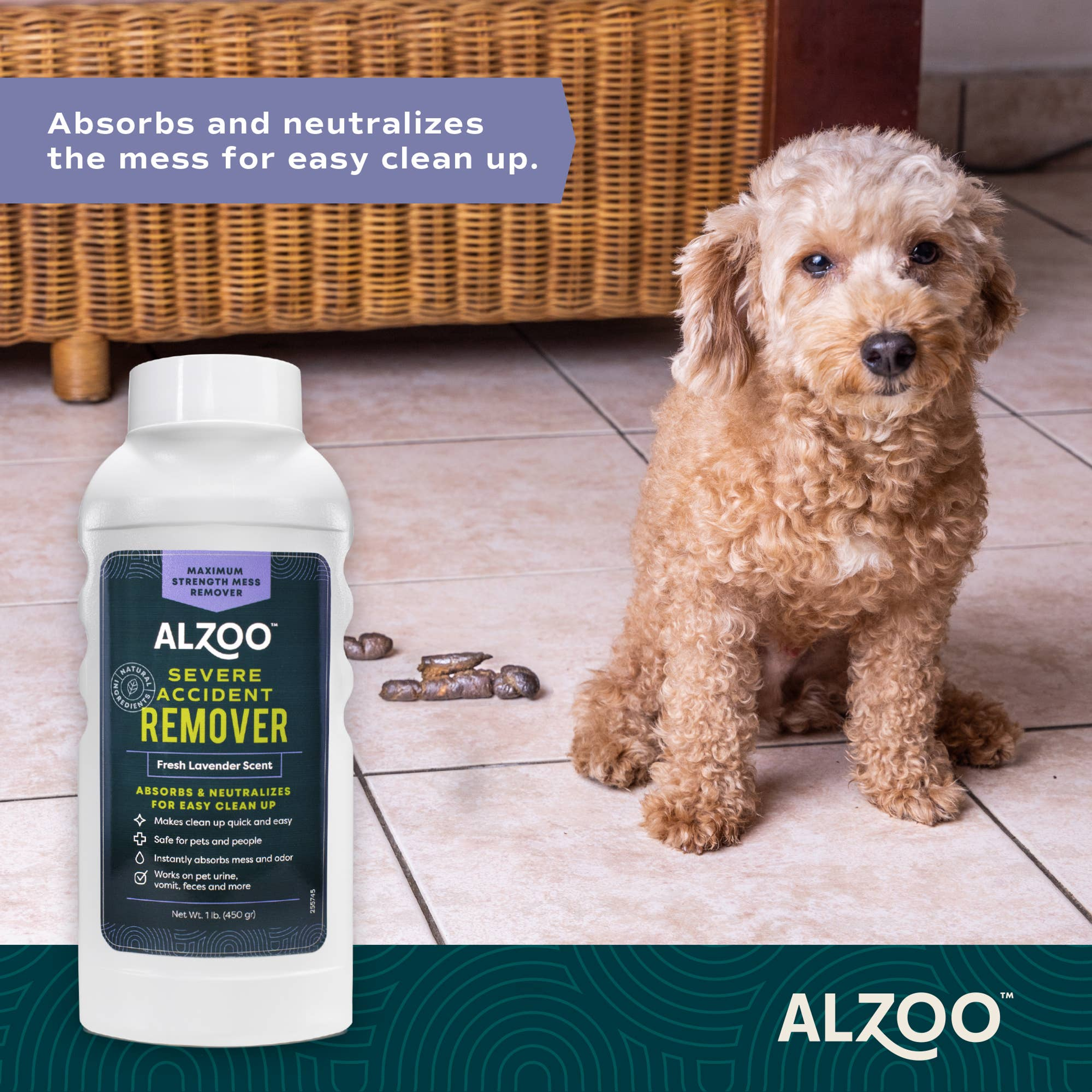 Accident Remover Pet Mess Cleaner Plant-Based Fresh Lavender Scent Highly Absorbent Residue Free 100 Grams