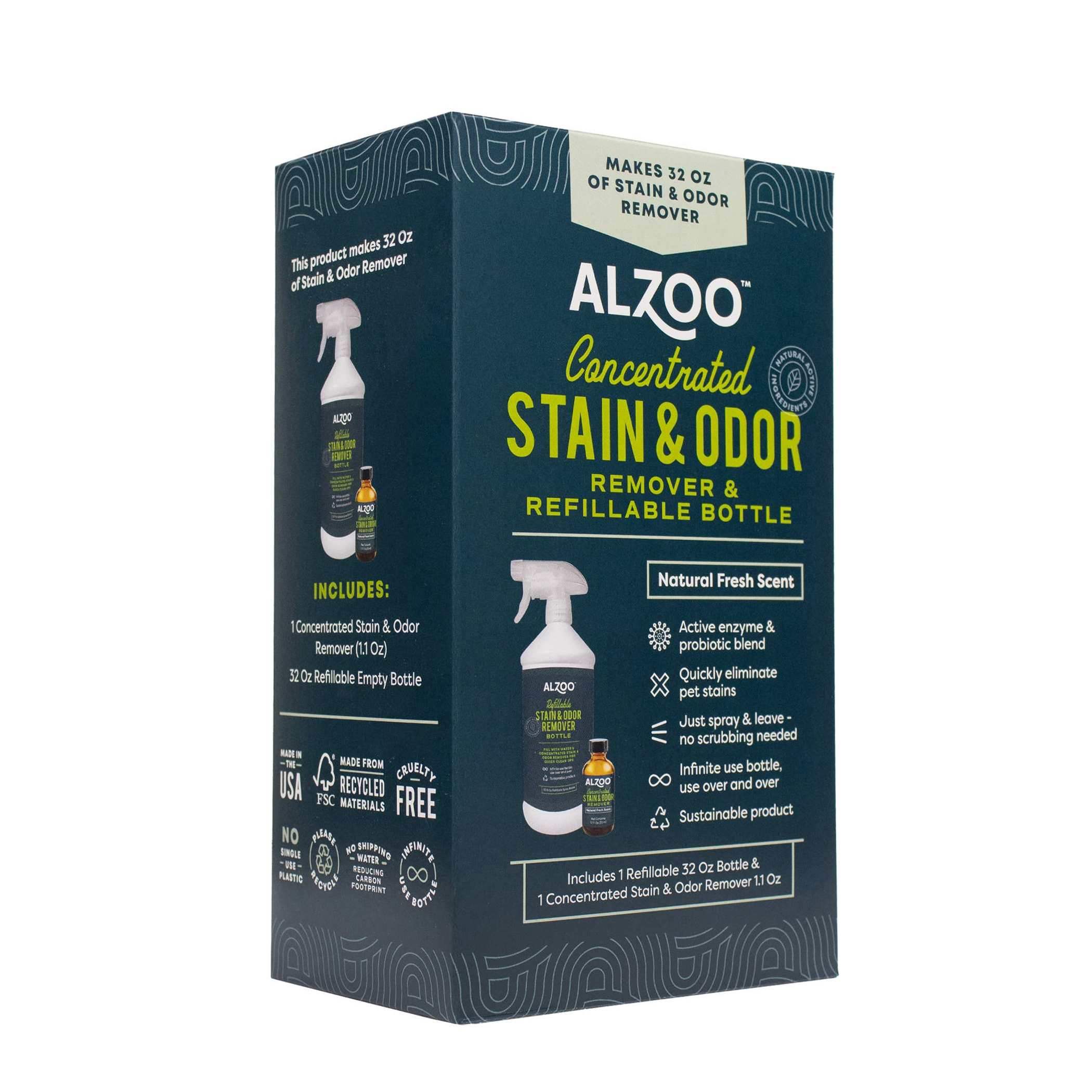 Cleaning Spray Pet Stain and Odor Remover Easy to Use Enzyme Probiotics Plant-Based Extracts 32 oz Compatible with Carpet Wood Stone Tile