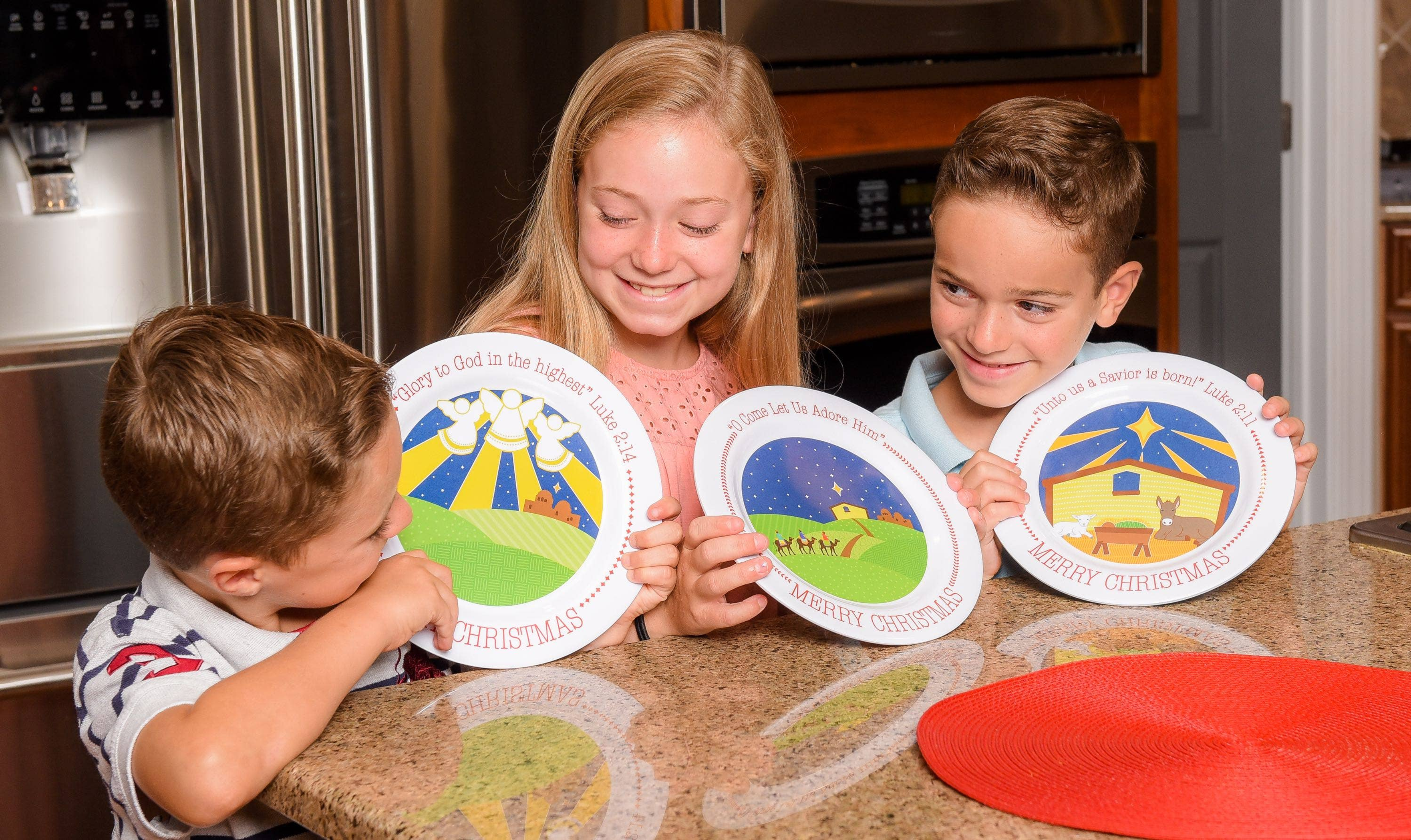 Plate Christmas Storytelling Set Dishwasher Safe BPA Free Non Breakable 3 Designs Durable for Daily Use
