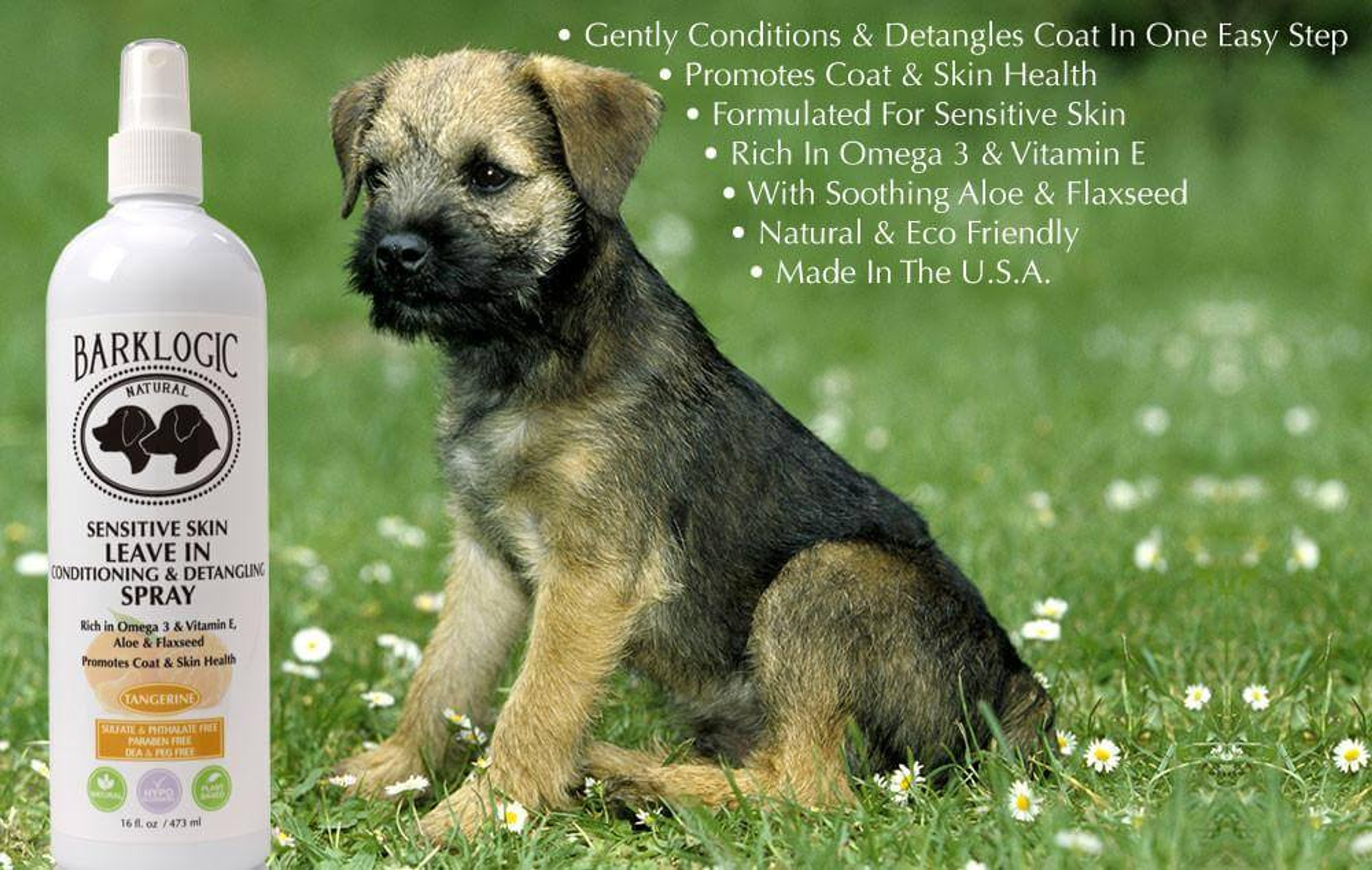 Dog Conditioning Spray Leave In Detangling Safe For Sensitive Skin Eco Friendly Aloe Flaxseed Tangerine Essential Oil 8 Ounces