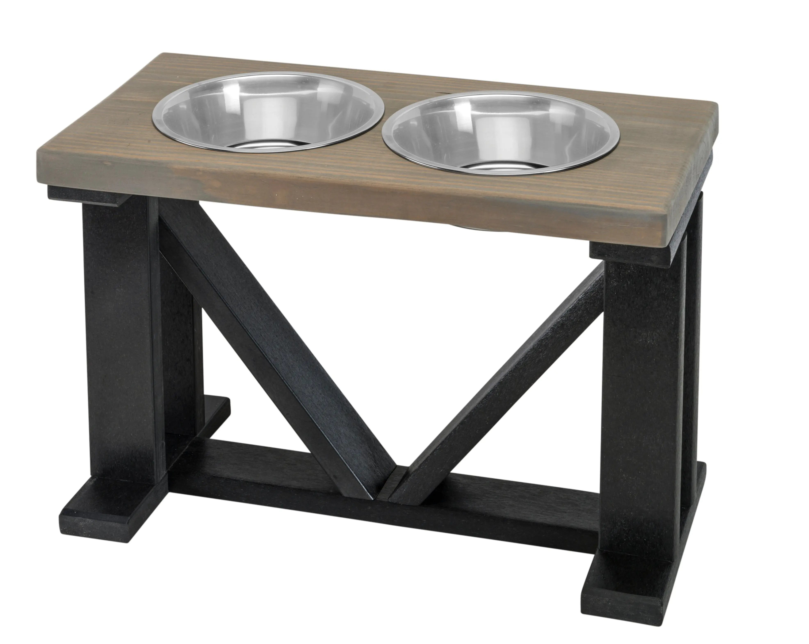 Farmhouse 2-Bowl Elevated Dog Feeder Grey Medium, Black Base Image 1