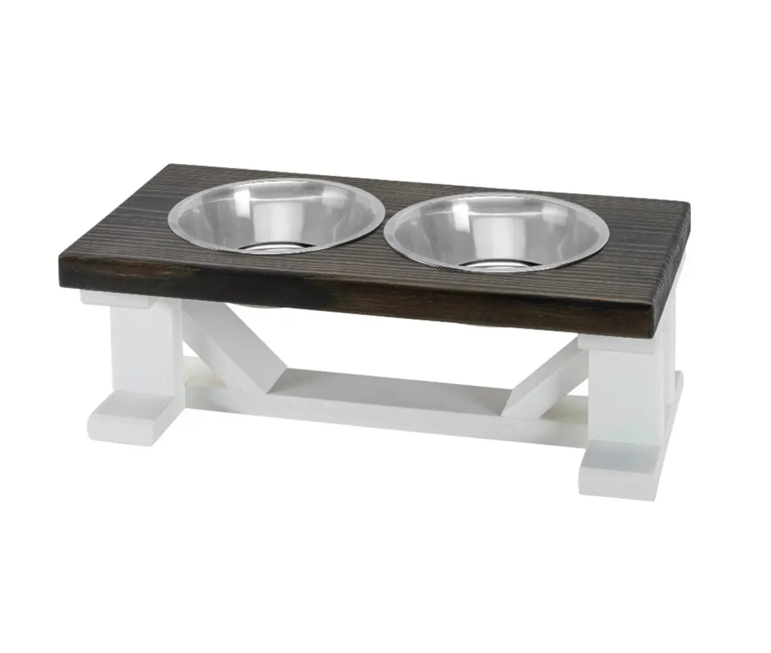 Farmhouse 2-Bowl Elevated Dog Feeder Ebony Large, White Base Image 1