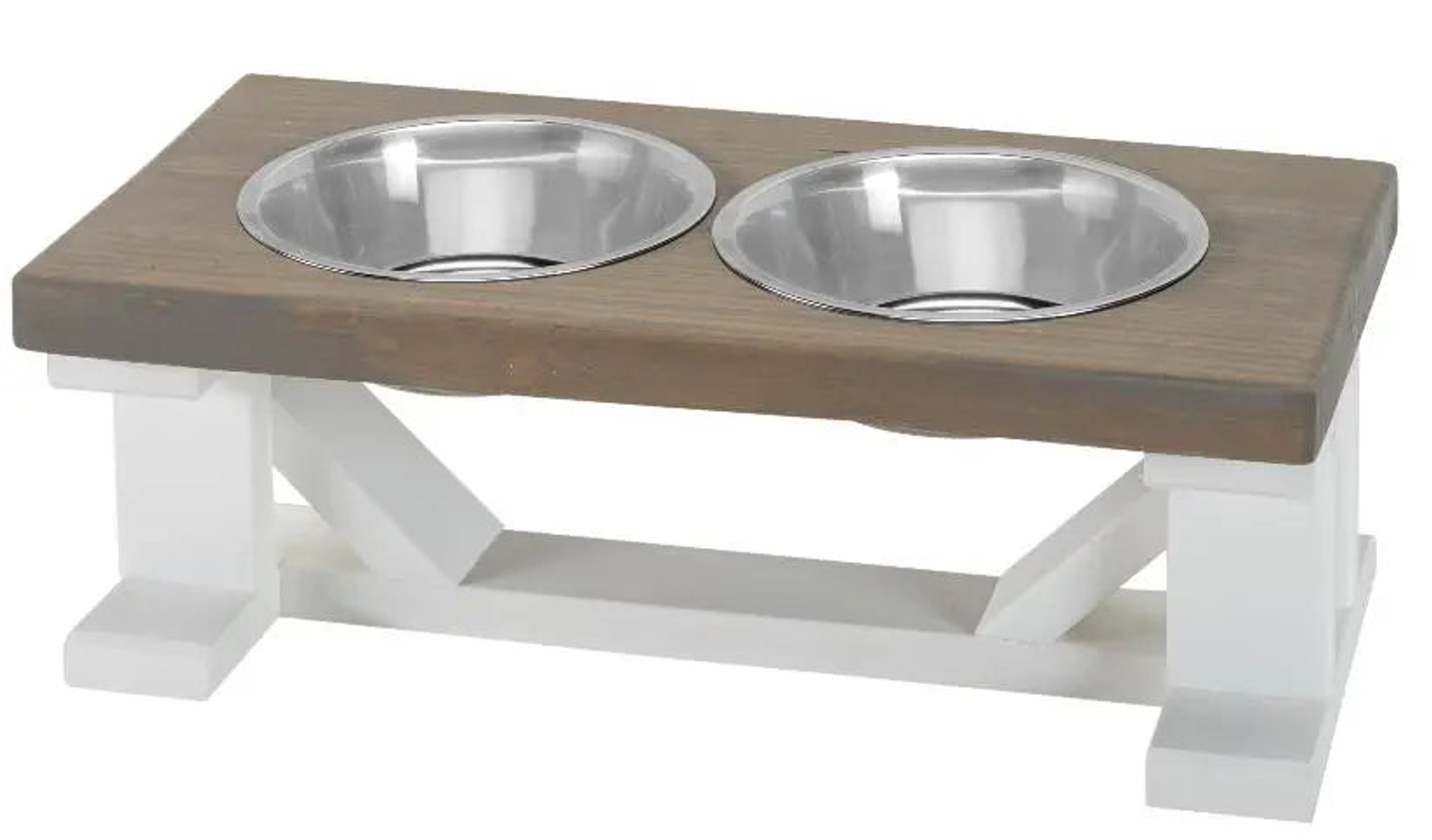 Farmhouse 2-Bowl Elevated Dog Feeder Grey Large, White Base Image 1