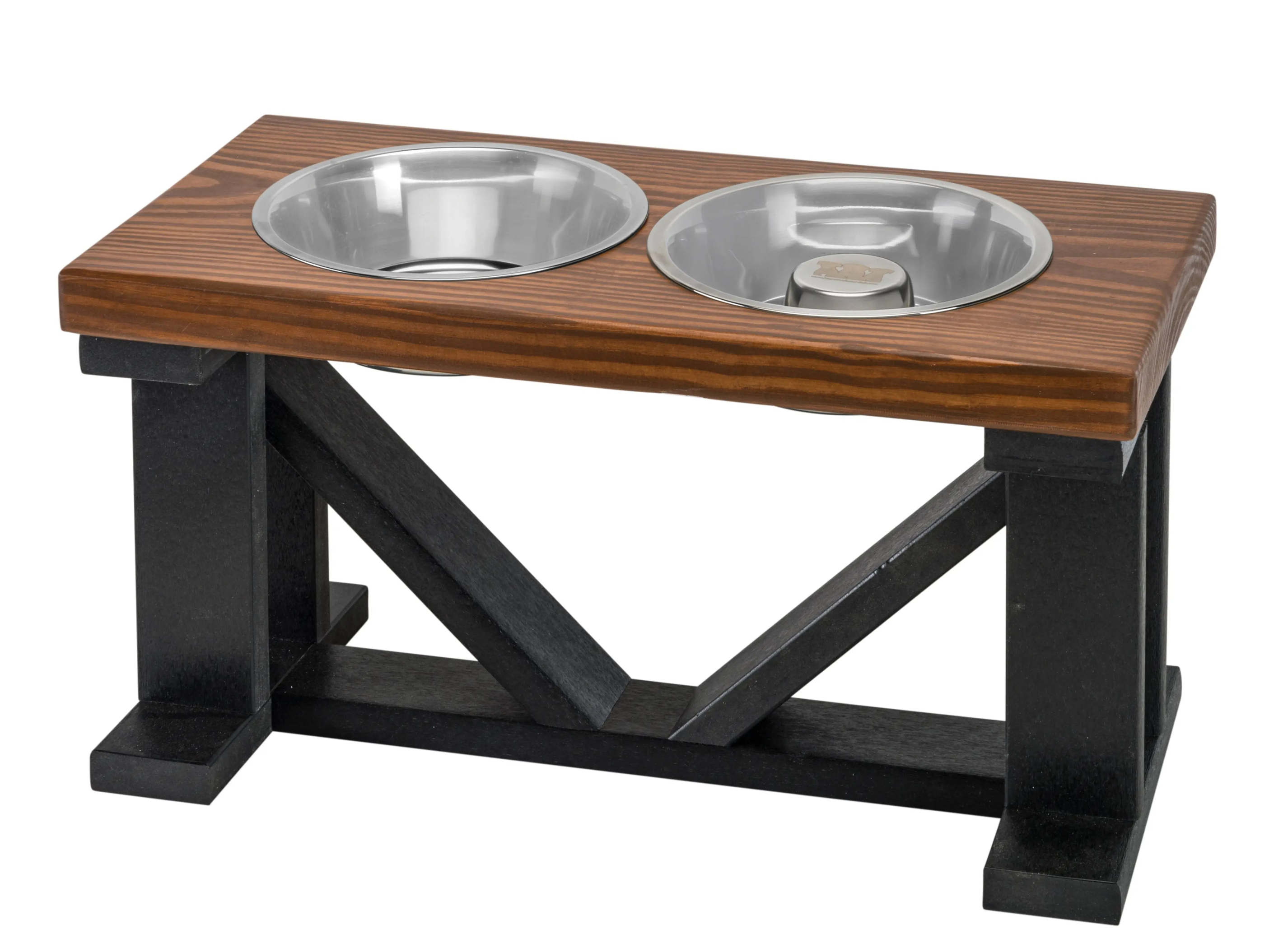 Farmhouse 2-Bowl Elevated Dog Feeder Chestnut Small, Black Base Image 1