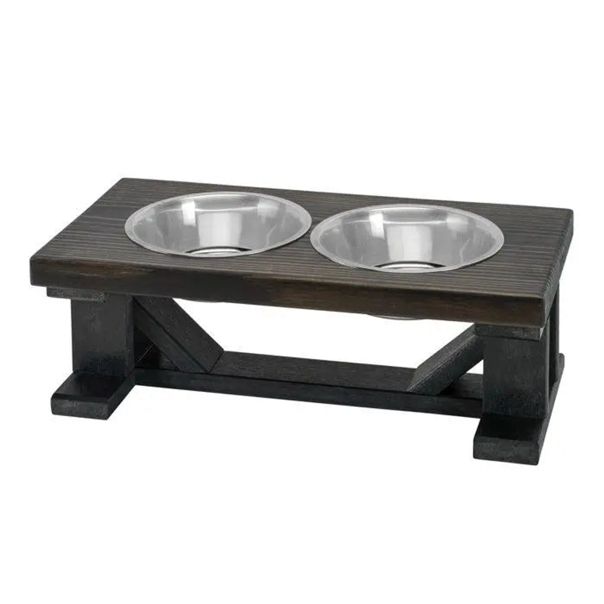 Farmhouse 2-Bowl Elevated Dog Feeder Ebony Small, Black Base Image 1
