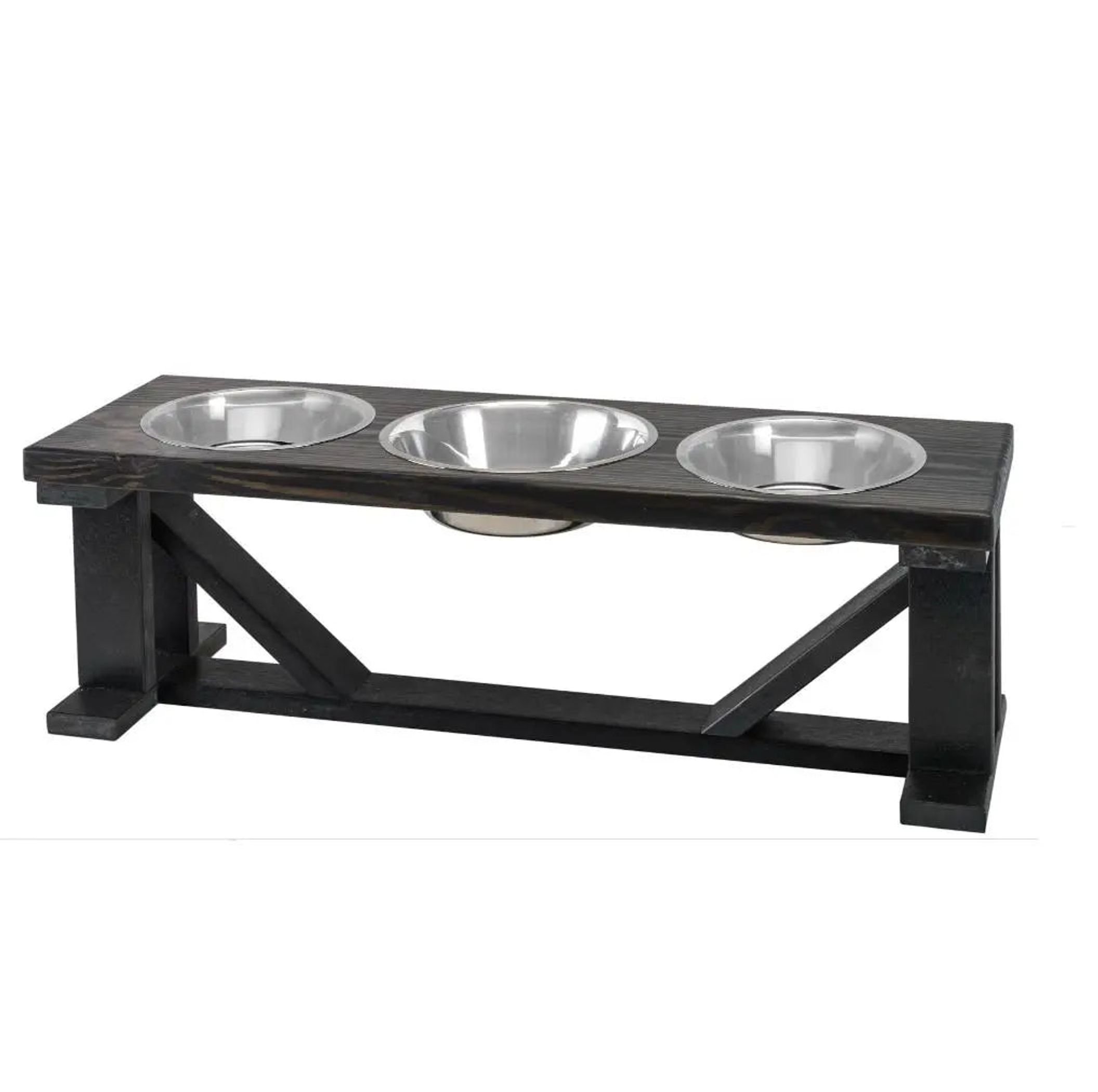 Farmhouse 3-Bowl Elevated Dog Feeder Ebony Medium, Black Base Image 1