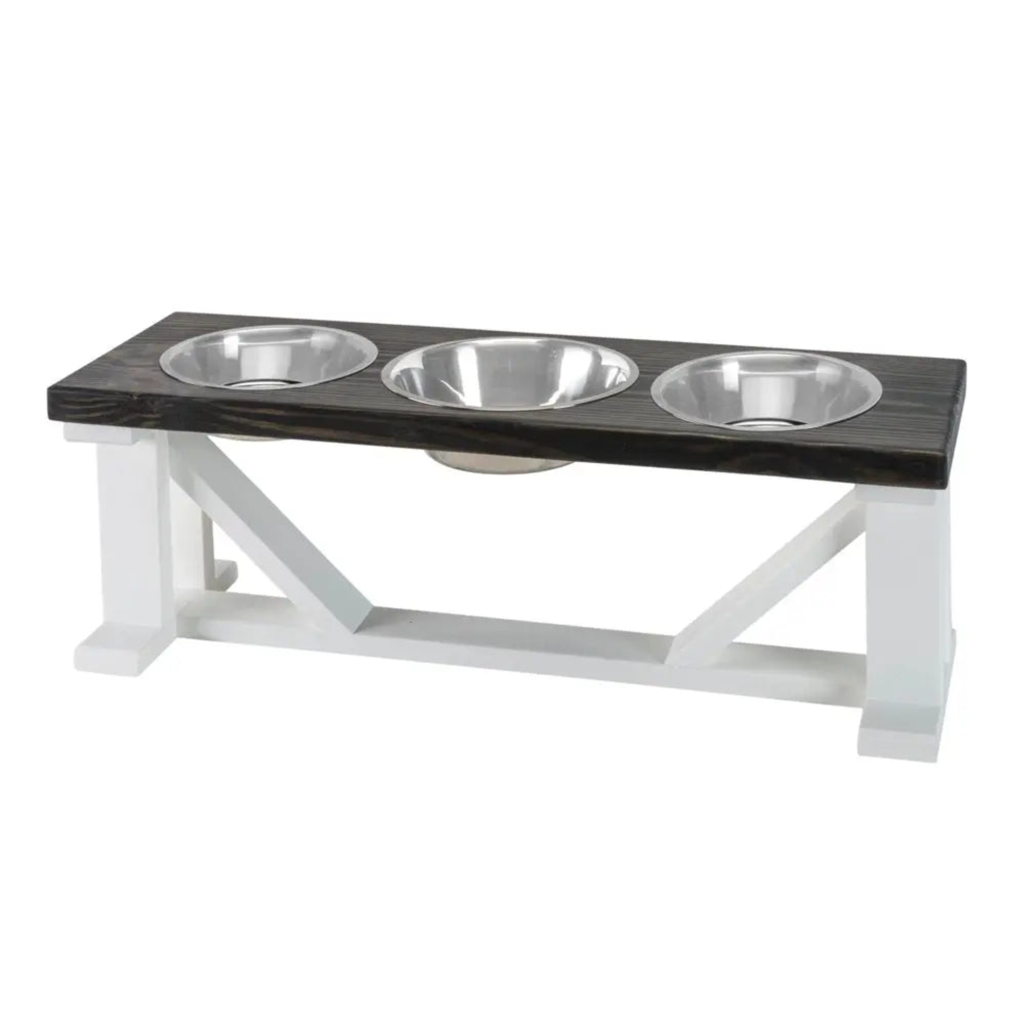 Farmhouse 3-Bowl Elevated Dog Feeder Ebony Large, White Base Image 1