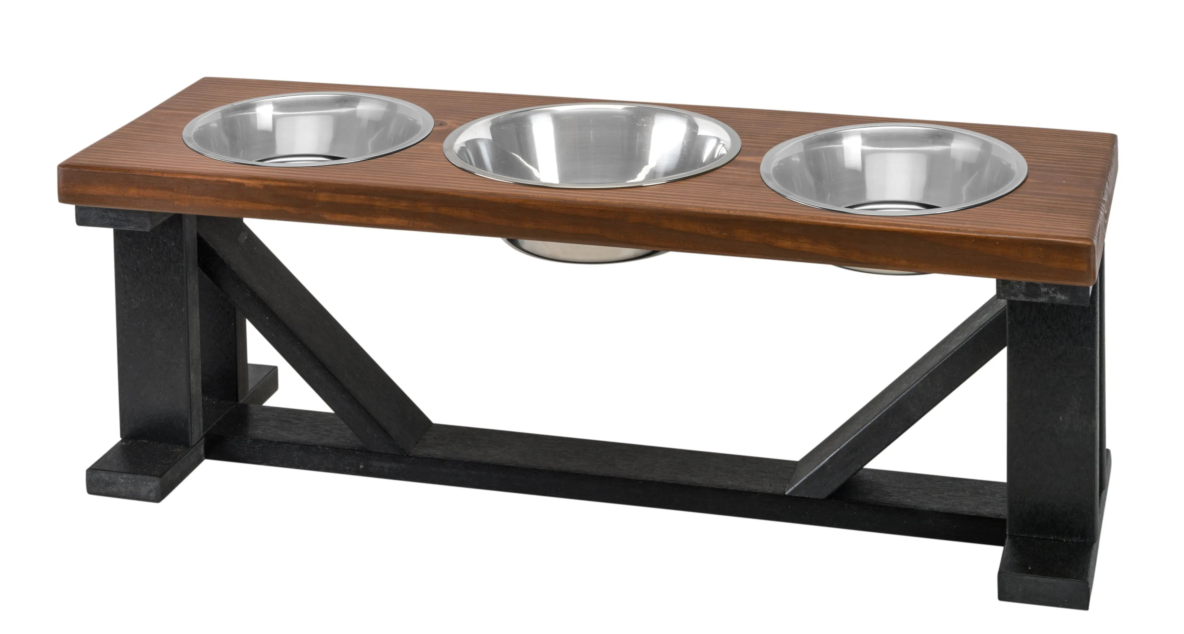 Farmhouse 3-Bowl Elevated Dog Feeder Chestnut Small, Black Base Image 1