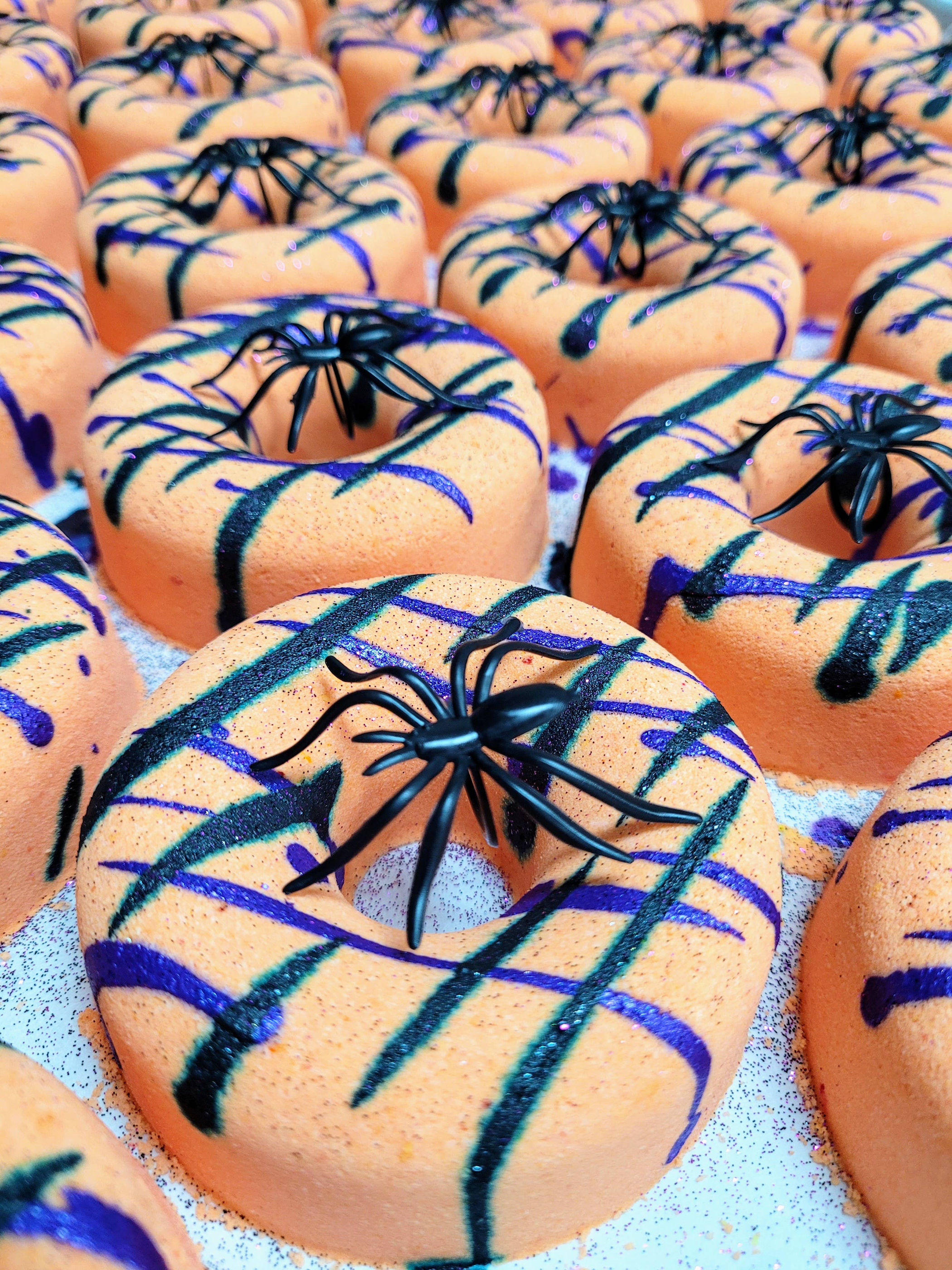 Bath Bombs Seasonal Fall Halloween Cauldron 6 oz Pumpkin Spice Witches Brew 4 oz Sugar Cookie Spider Donut 5.5 oz Peach Candy Corn 4.5 oz Orange Blast Monster Poop 6 oz Fruity Fizzy Golden Owl 5.5 oz Sugar Cookie Franken Sid 5 oz Green Apple