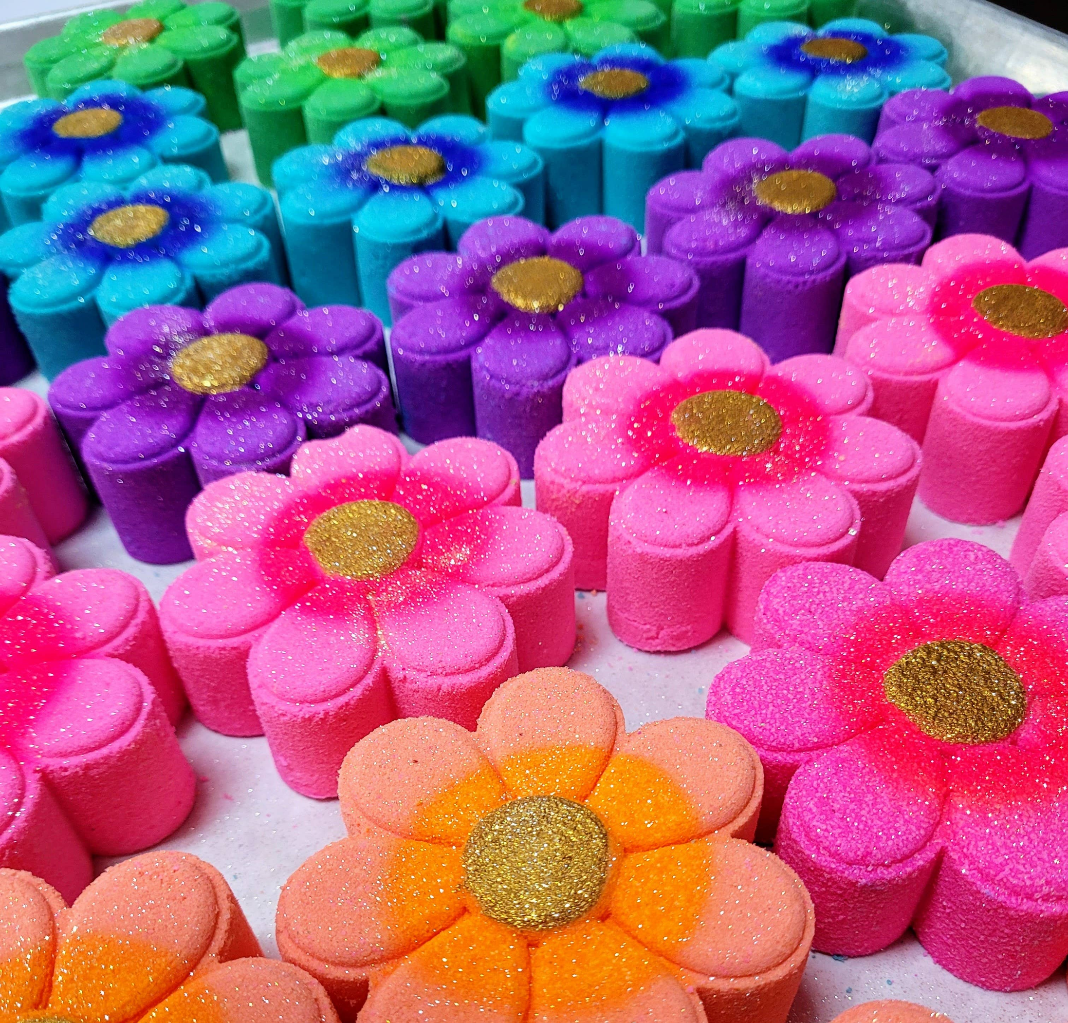 Flower Bath Bombs Self Care Aromatherapy Colorful 5 oz Set of Six Hand Painted Scents