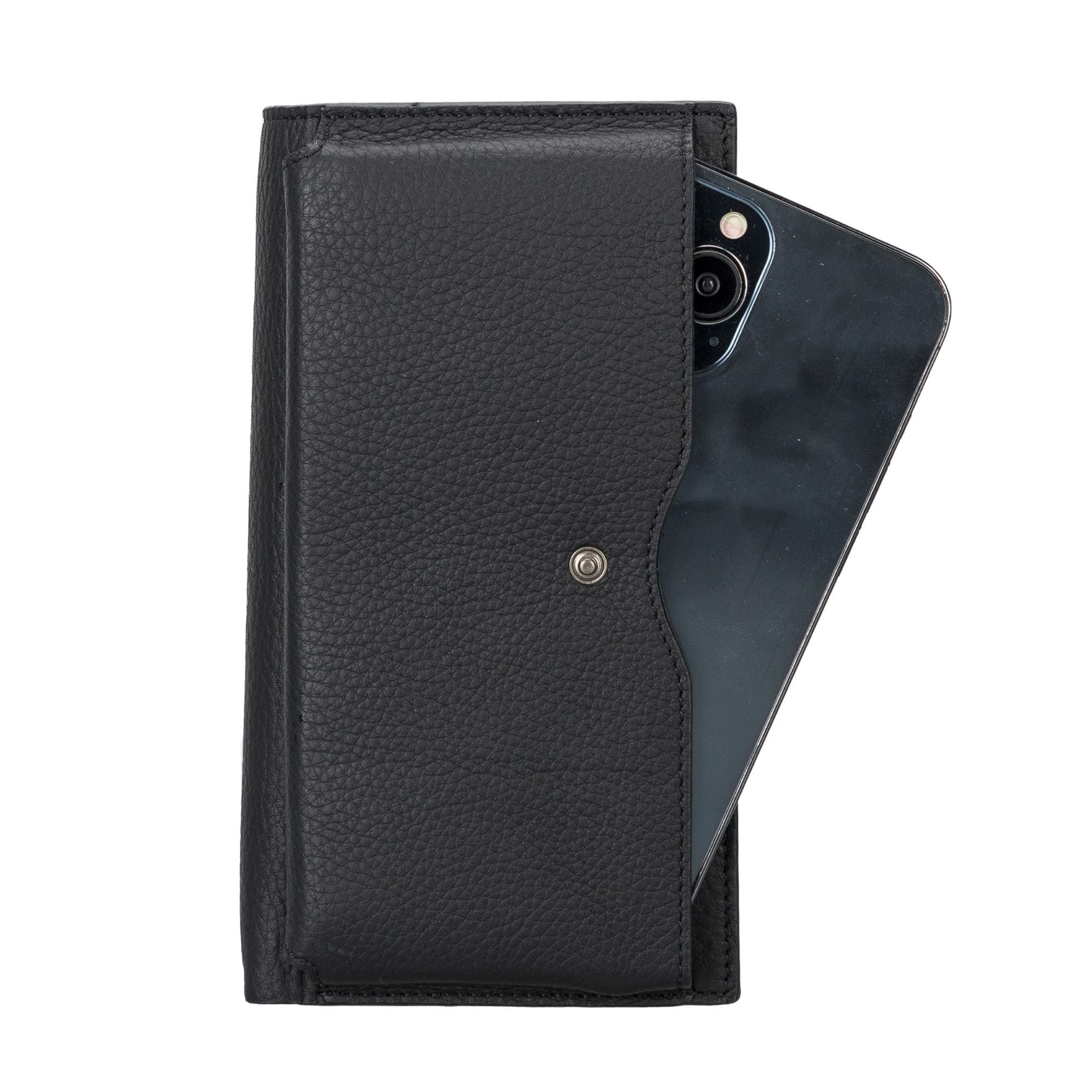 Monedero de cuero para mujeres con sección para teléfono celular 12 compartimentos para tarjetas tamaño compacto 18 x 9.5 x 2.5 cm incluye bolsillo con cremallera