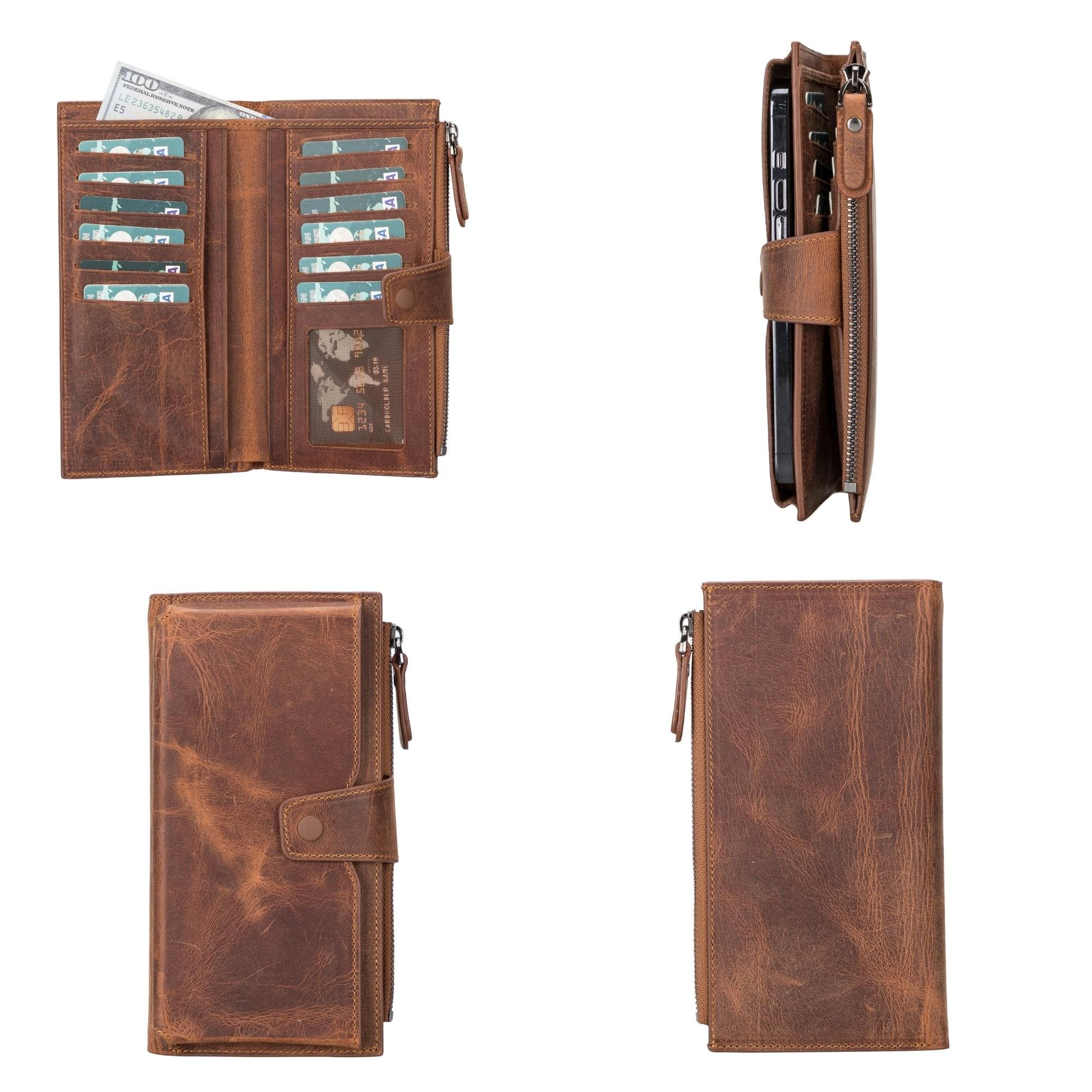 Billetera de cuero para mujeres con sección para teléfono celular 12 compartimentos para tarjetas 1 bolsillo con cremallera diseño práctico y personalizable