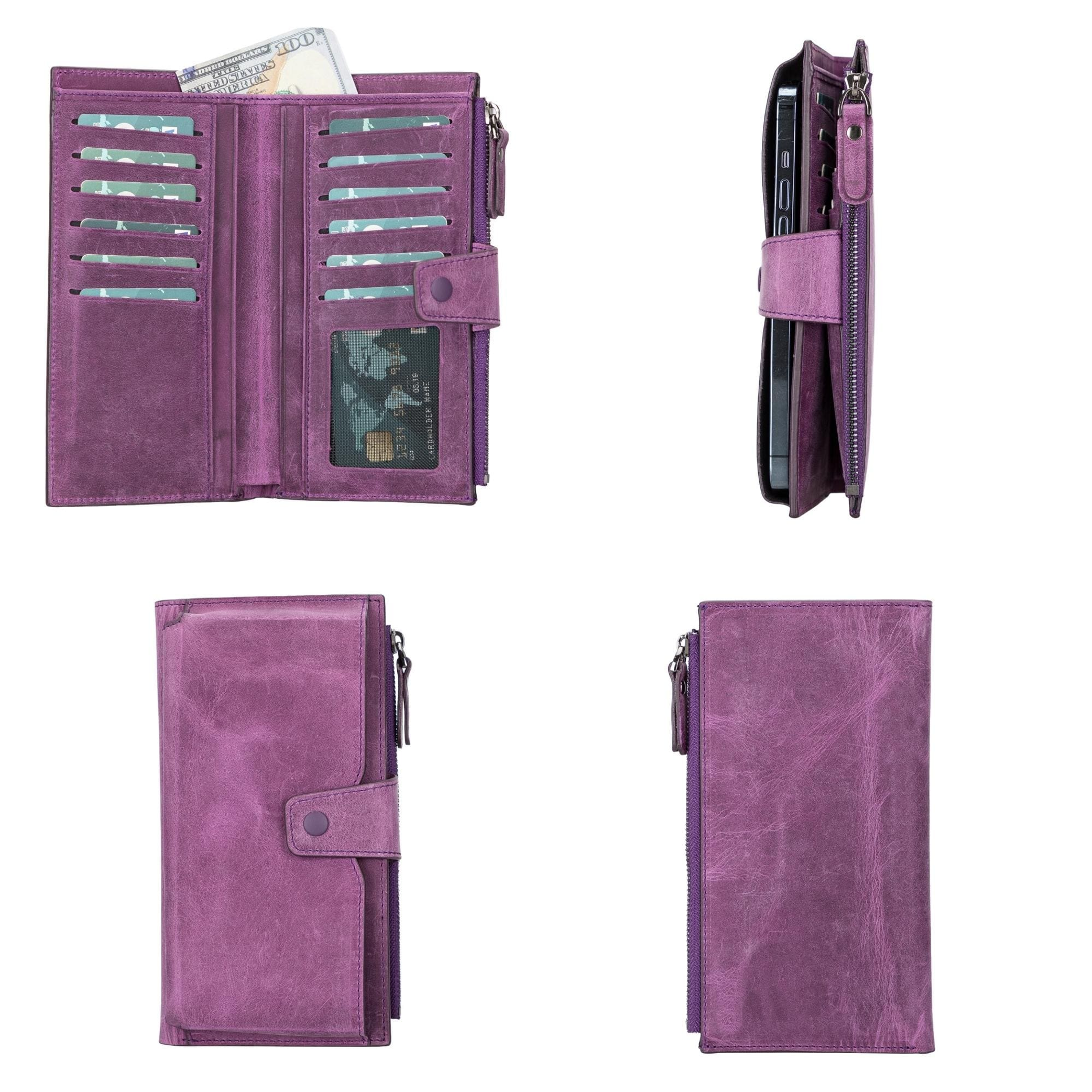 Cartera de cuero para mujer con sección para teléfono celular 12 compartimentos para tarjetas con compartimento con cierre tamaño compacto 18 x 9.5 x 2.5 cm