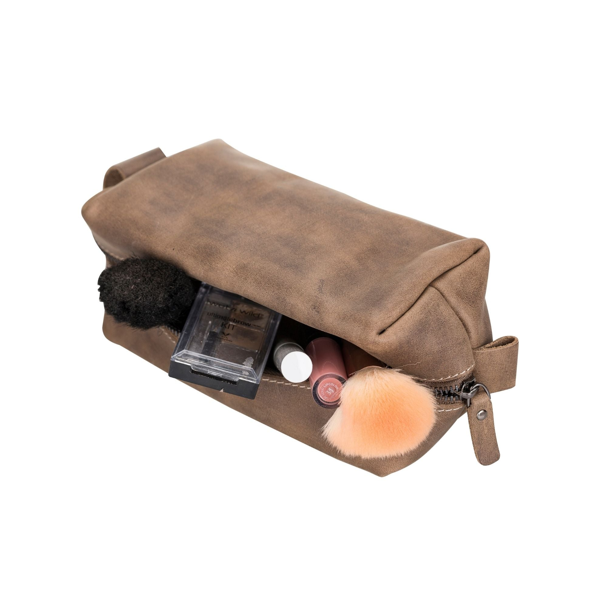 Makeup Bag Storage Travel Genuine Leather Zipper Closure Side Hook Small Medium Large