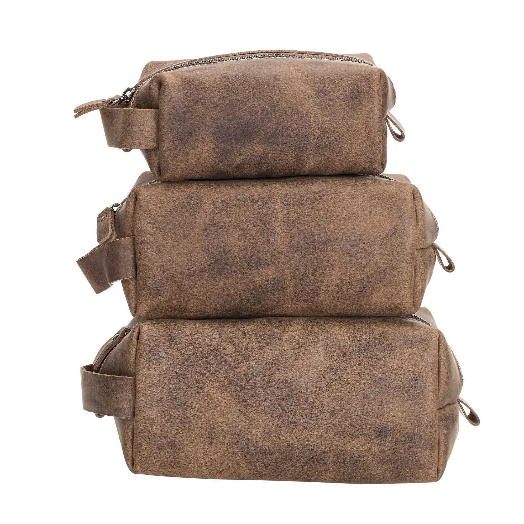 Makeup Bag Storage Travel Genuine Leather Zipper Closure Side Hook Small Medium Large