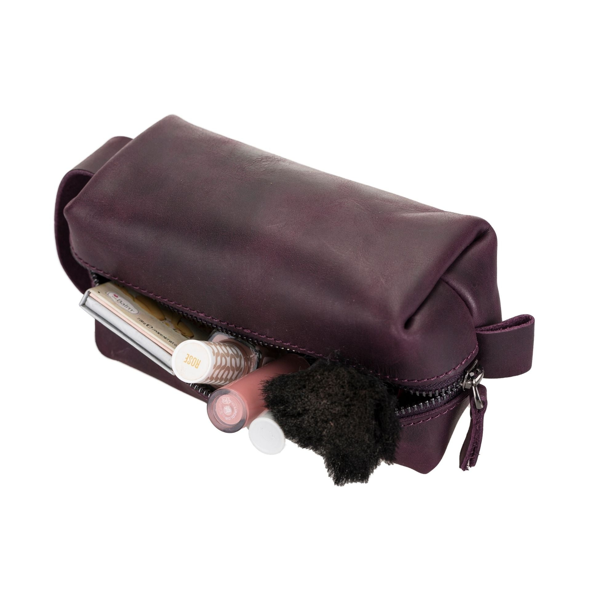 Makeup Bag Storage Genuine High-Quality Leather Small Medium Large Zipper Closure Side Hook for Carrying