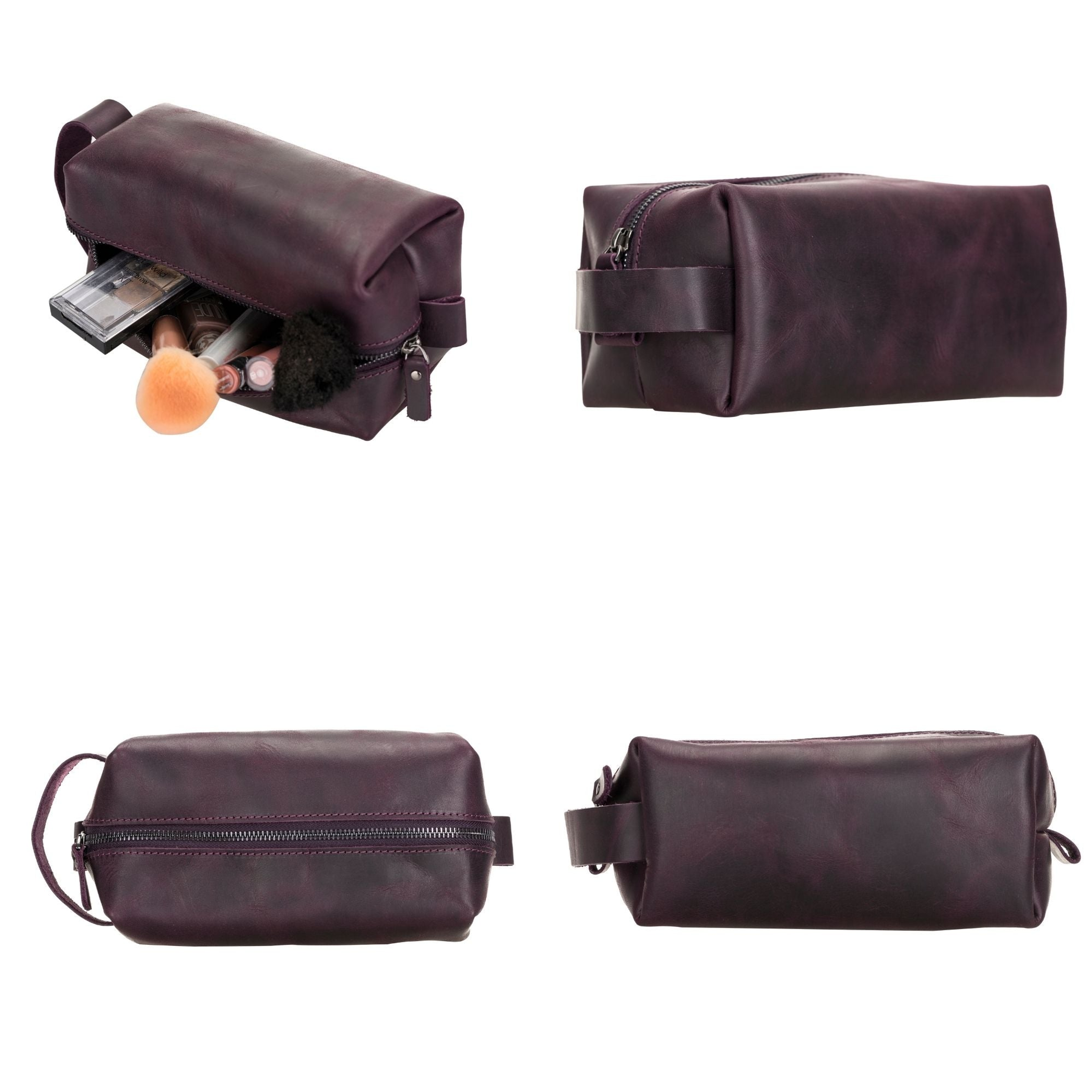 Makeup Bag Storage Leather Zipper Closure Small Medium Large Side Hook for Easy Carrying