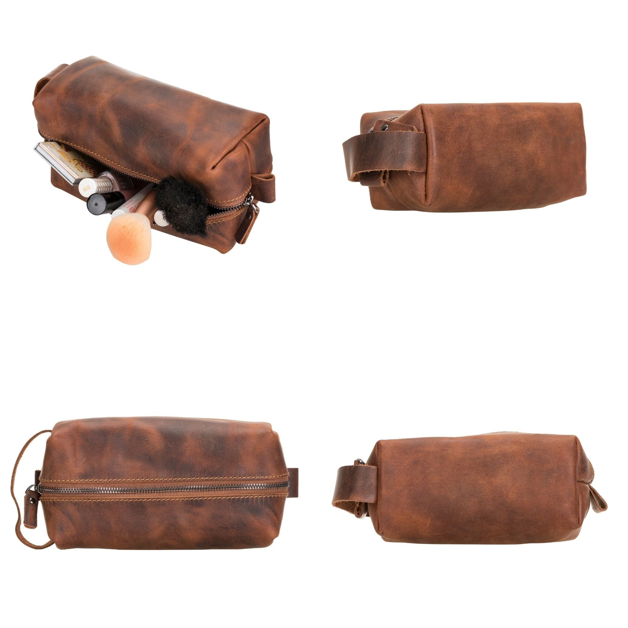 Makeup Bag for Women Storage Travel Zipper Closure Genuine Leather Small Medium Large