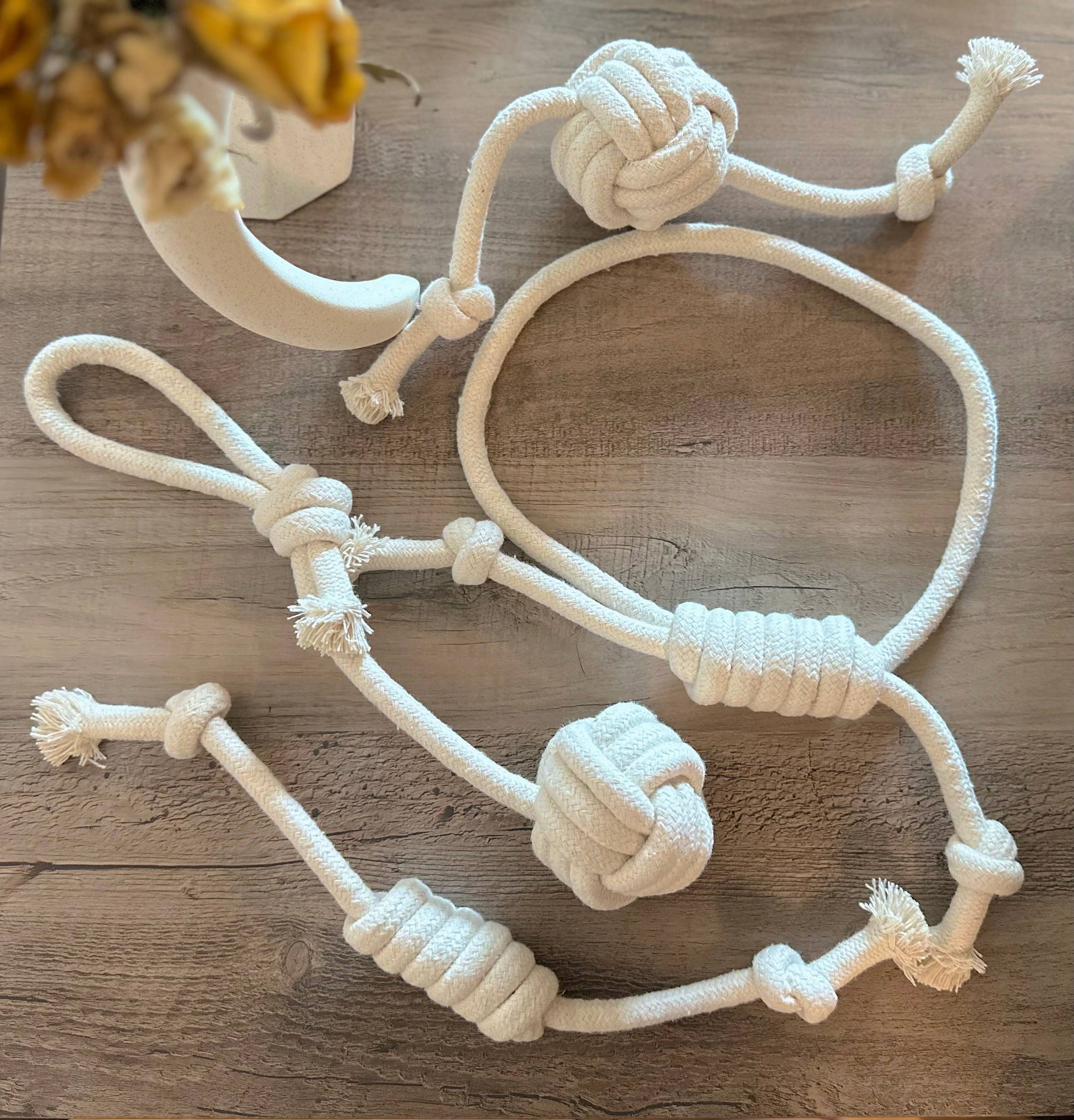 Handmade Natural White Tug of War Toys Set-4 Piece Image 1
