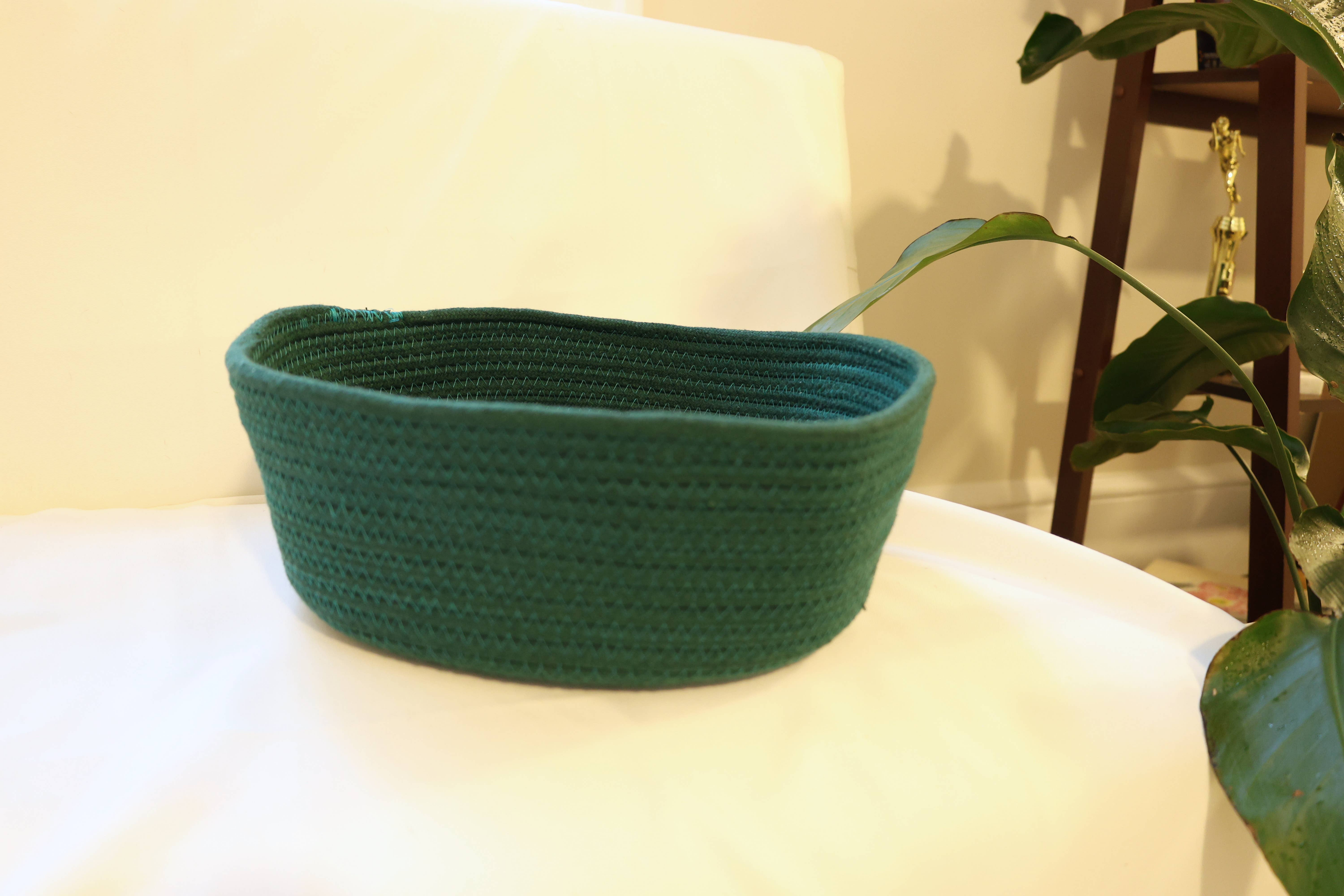 Handmade Sustainable Cotton Rope Basket (Green) Image 1