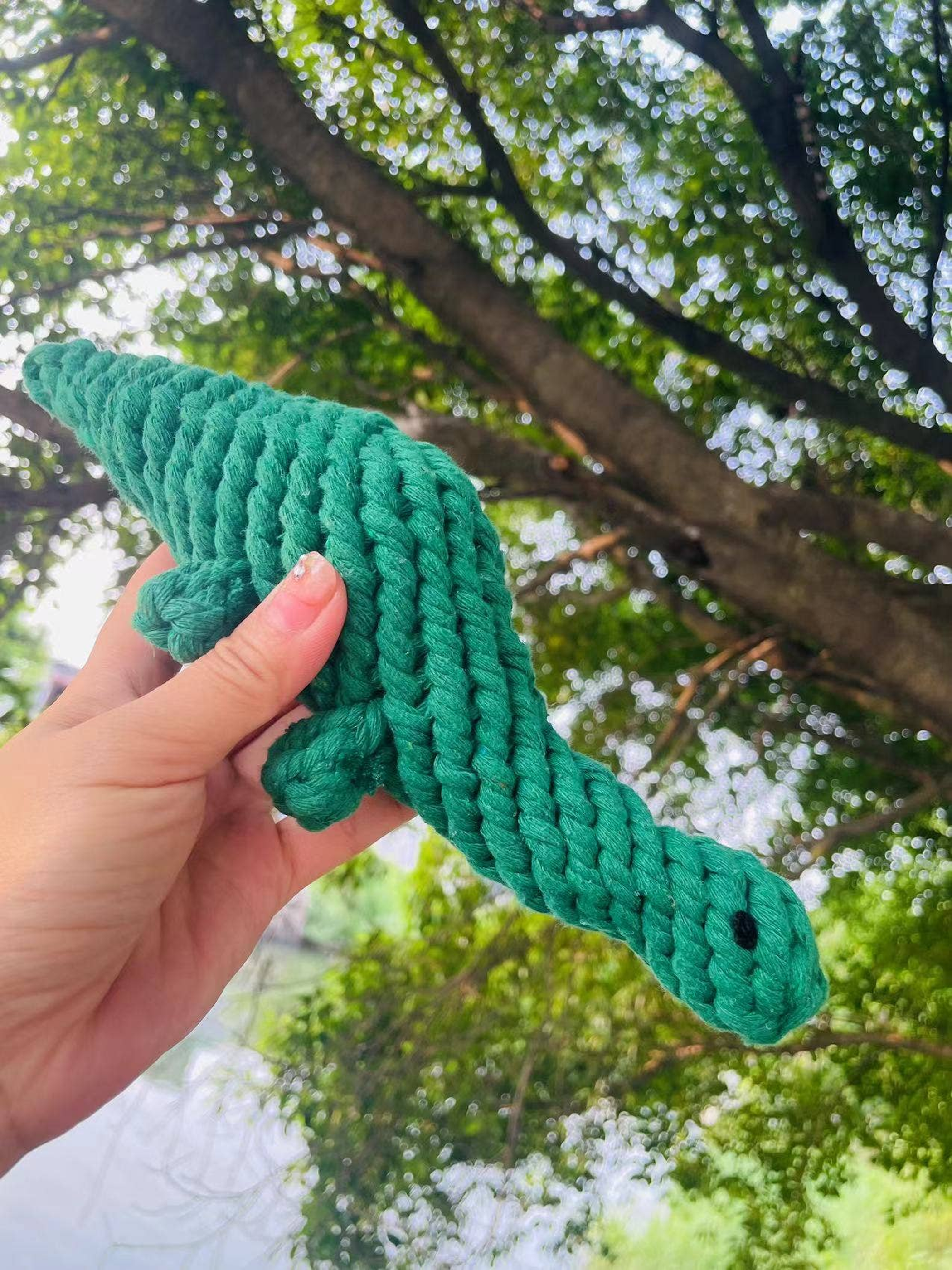Handmade Sustainable Green Dinosaur Rope Toys Image 1