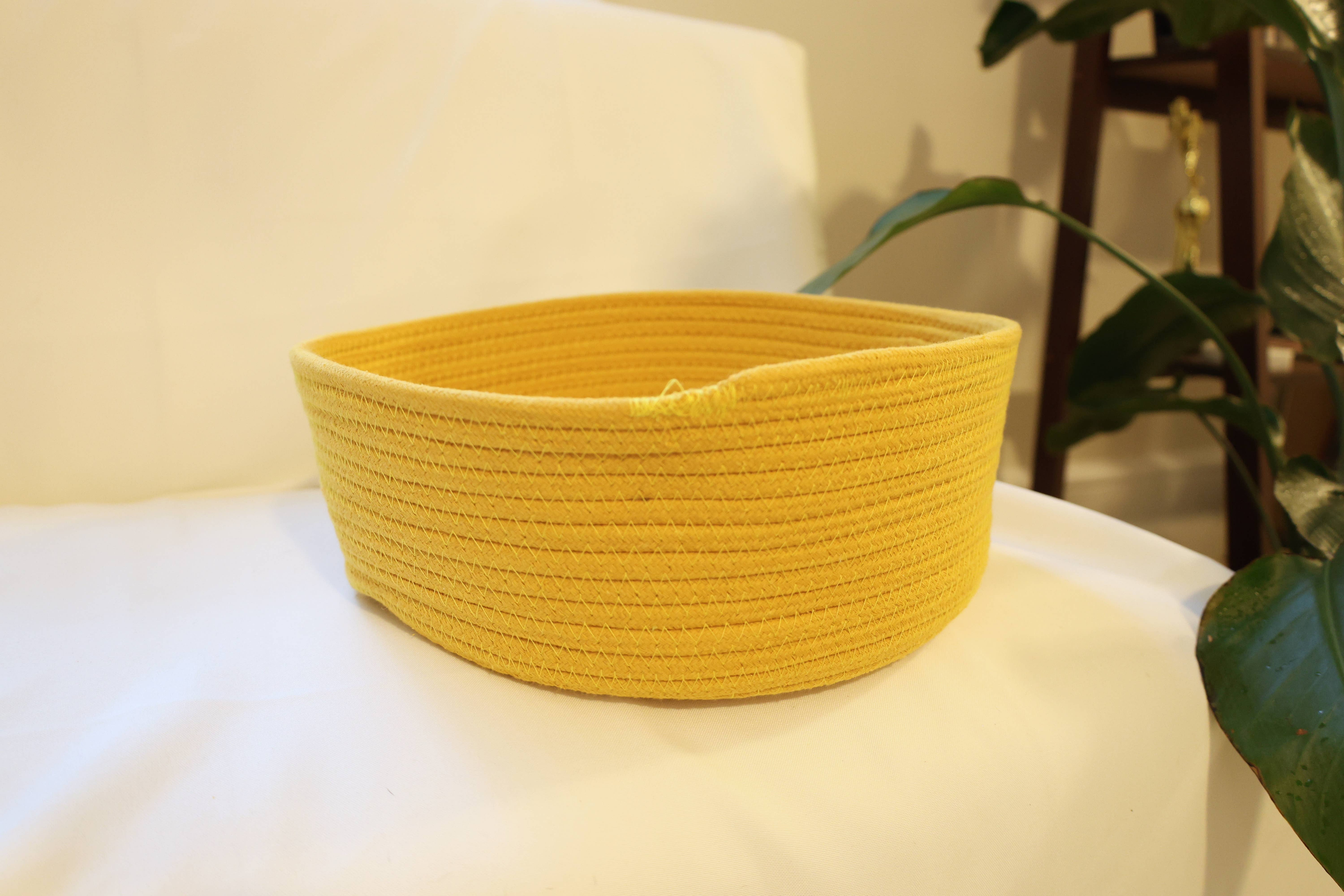 Handmade Sustainable Yellow Cotton Rope Basket Image 1
