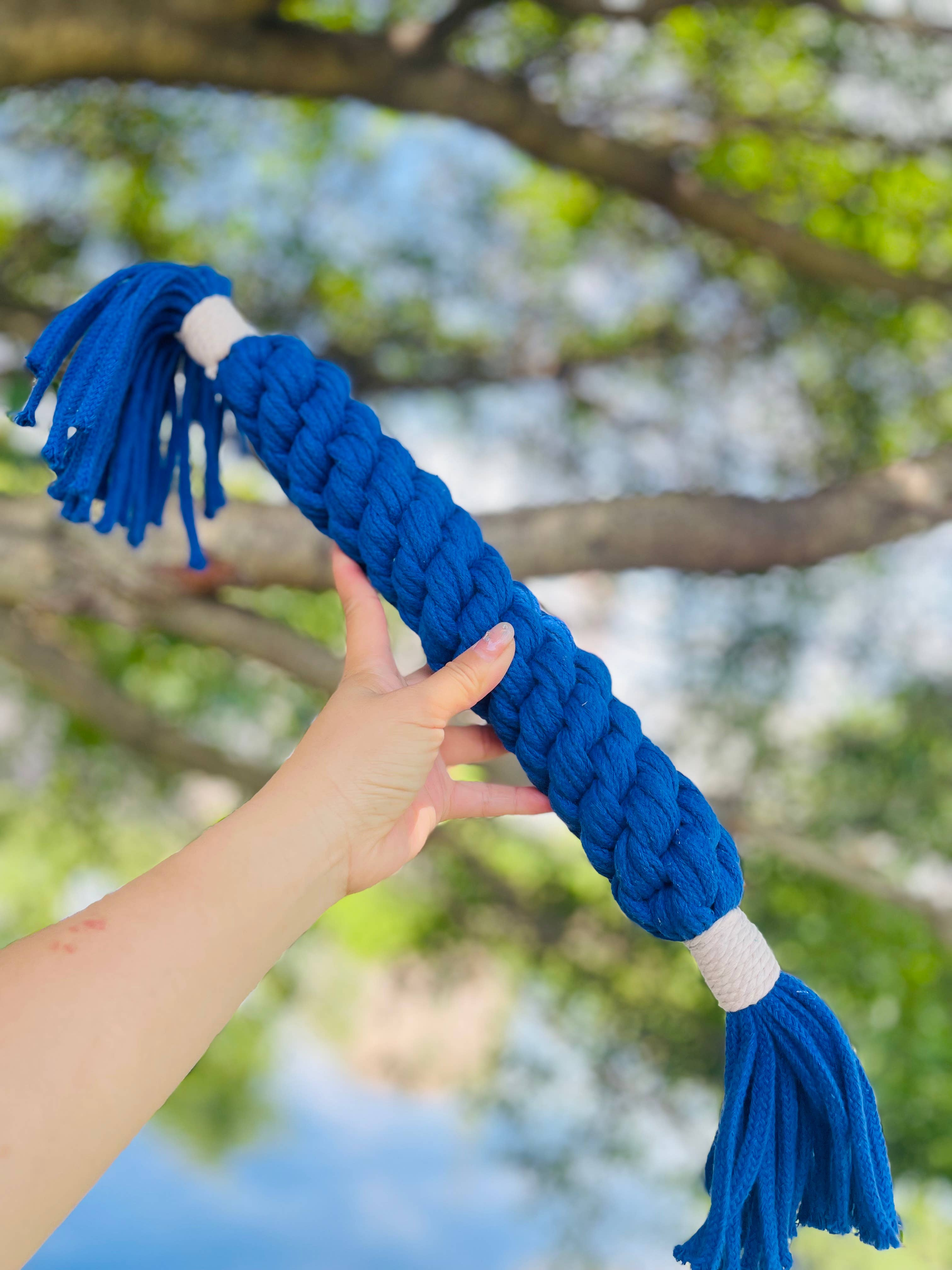 Large Ocean Blue Handmade Macrame Candy Rope for Big Dogs Image 1