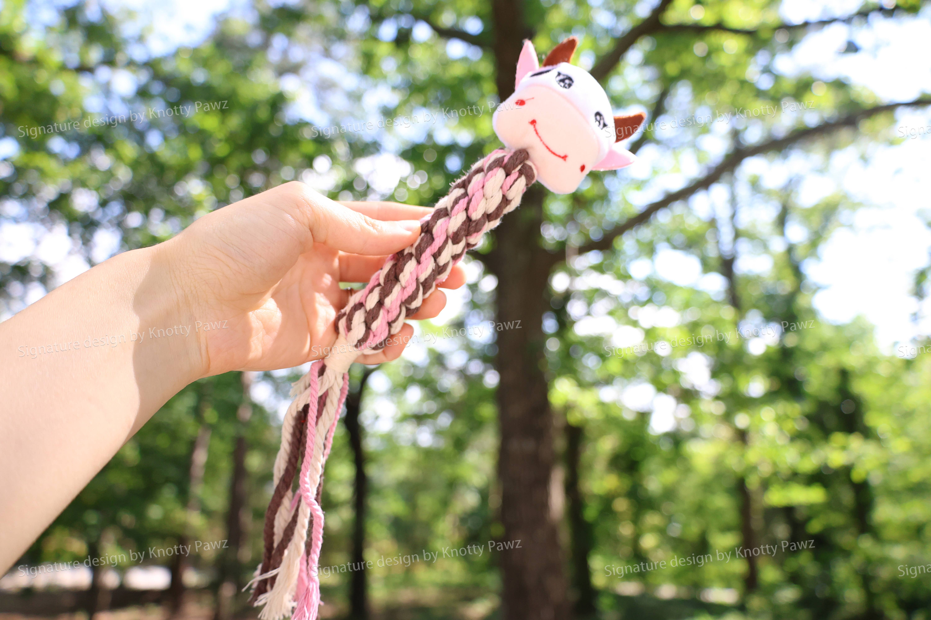 Eco- Cow Dog Rope Plush Squeaky Toy Image 1