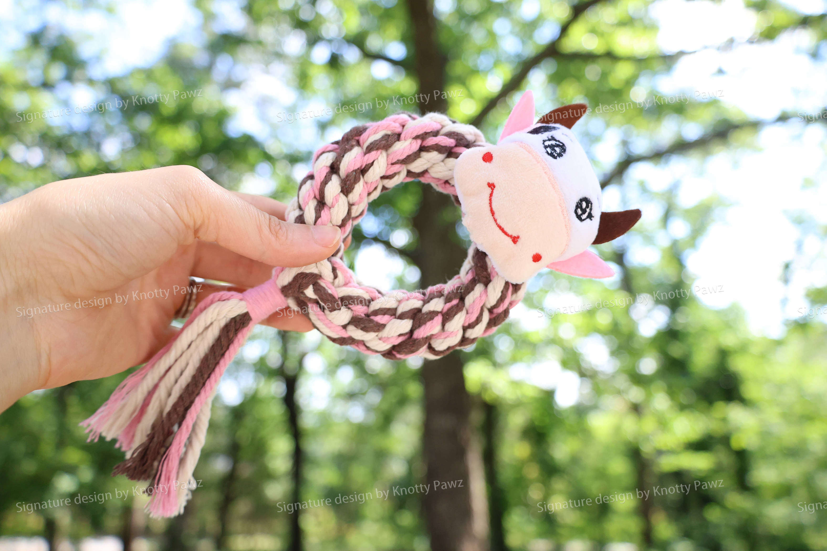 Eco-Cow Dog Rope Toy| Macrame Dog Tug Toys | Dog Chew Toys Image 1
