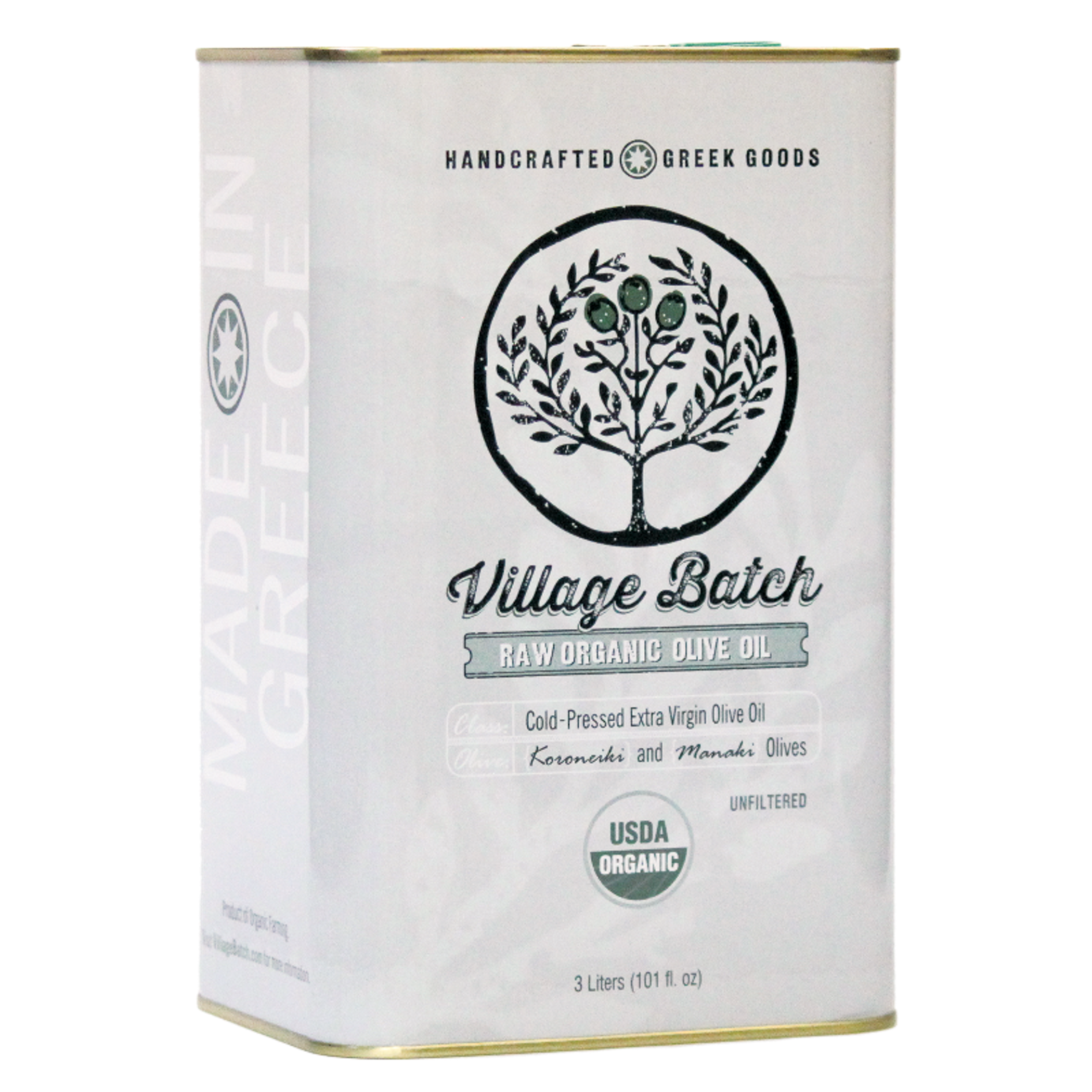 Olive Oil Extra Virgin Organic 3 Liter Metal Tin Medium Bodied Suitable for All Uses Sourced from Koroneiki and Manaki Olives