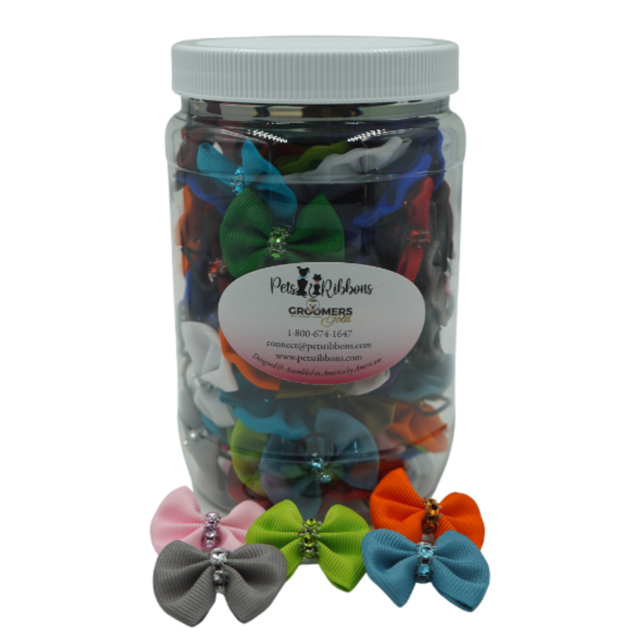 GG102 | 50-100 Assorted Bling Trim Groomers Dog/ cat Bows in Jar|Pets Ribbons Image 1