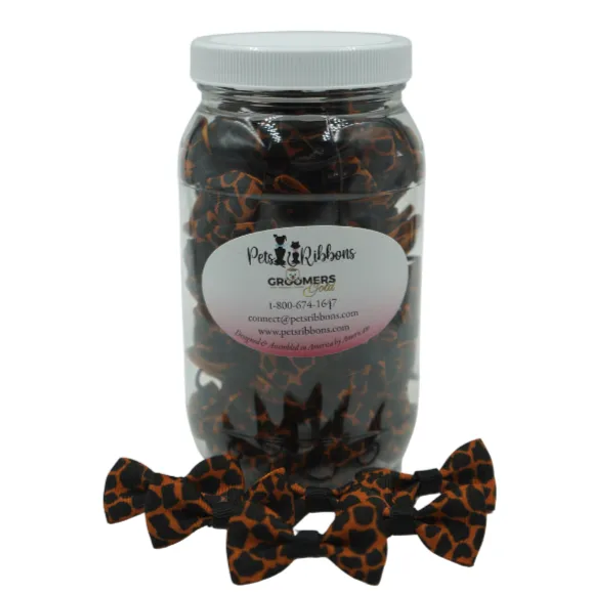 GG105 | 50-100 Groomers Dog/ Cat Bows in a jar - Leopard 1.5