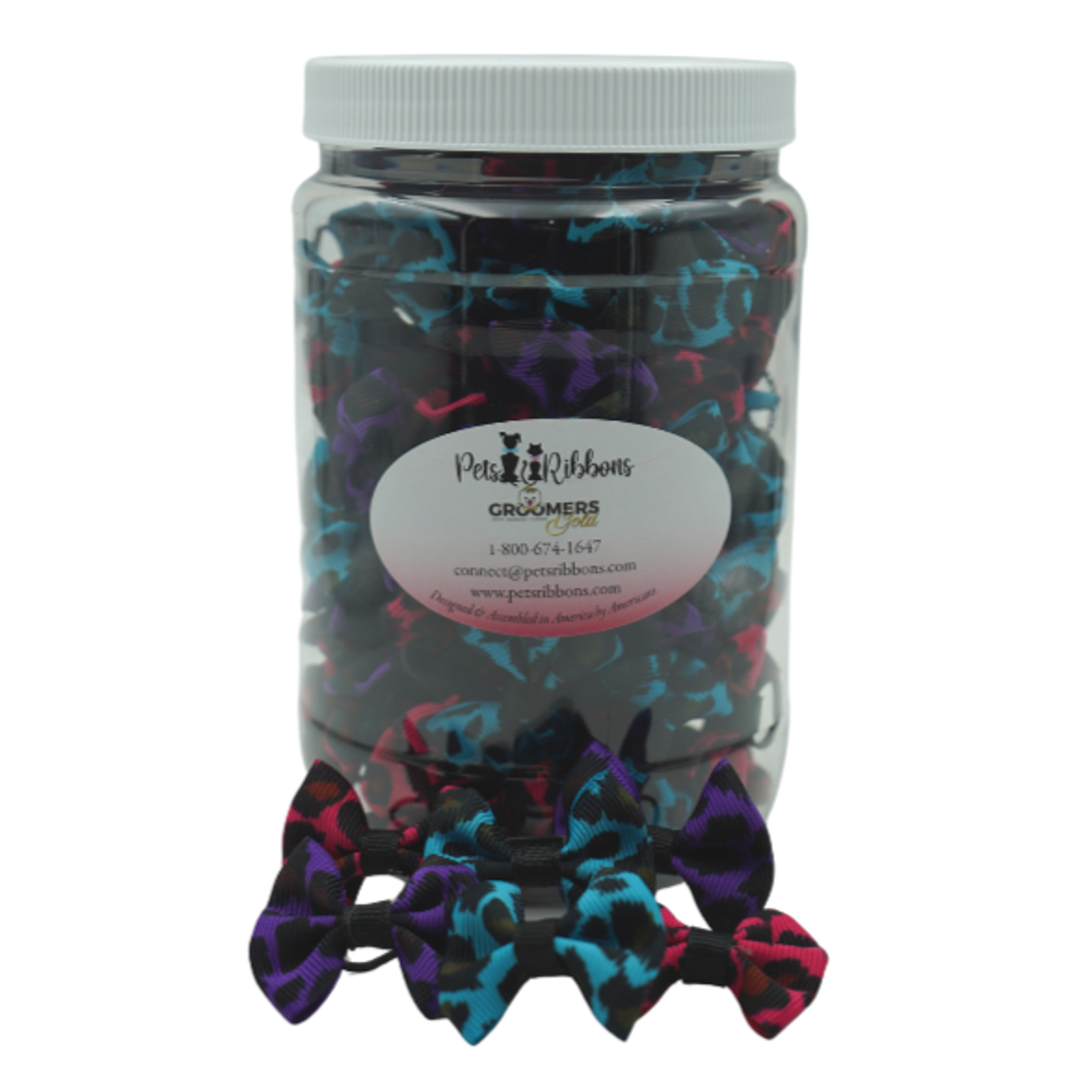 GG106 | 50-100 Animal Print Groomer dog/ cat bows in a jar|Pets Ribbons Image 1