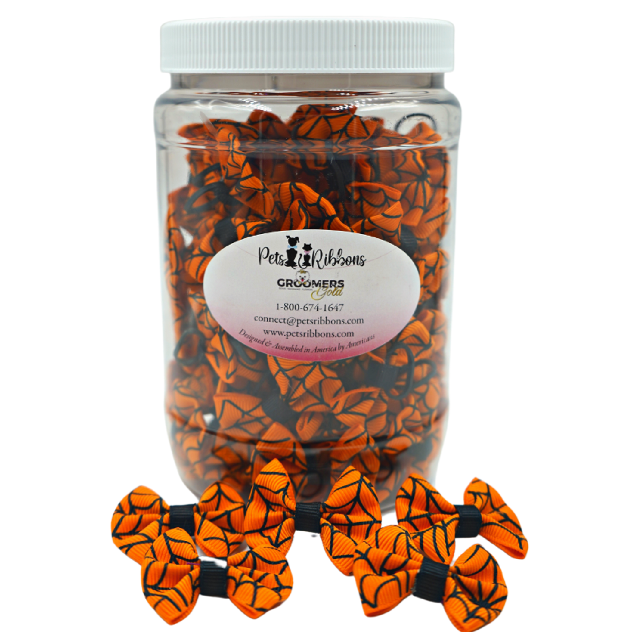 GG109S | 50-100 Halloween Spider Web Dog | Cat bows in Jar|Pets Ribbons Image 1