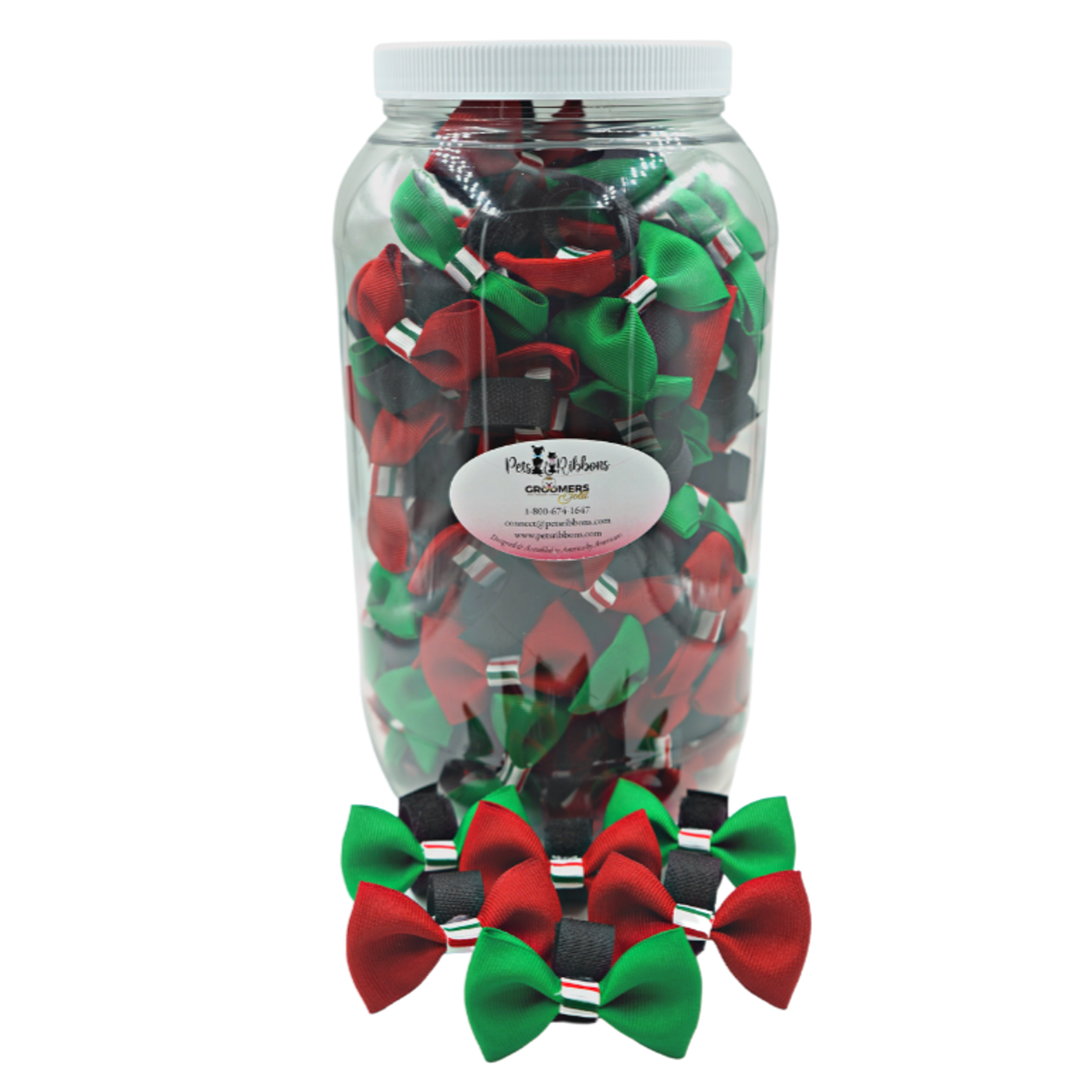 GG110TV | 50-100 Dog Velcro Bows - Christmas Candy Stripe Trim|Pets Ribbons Image 1