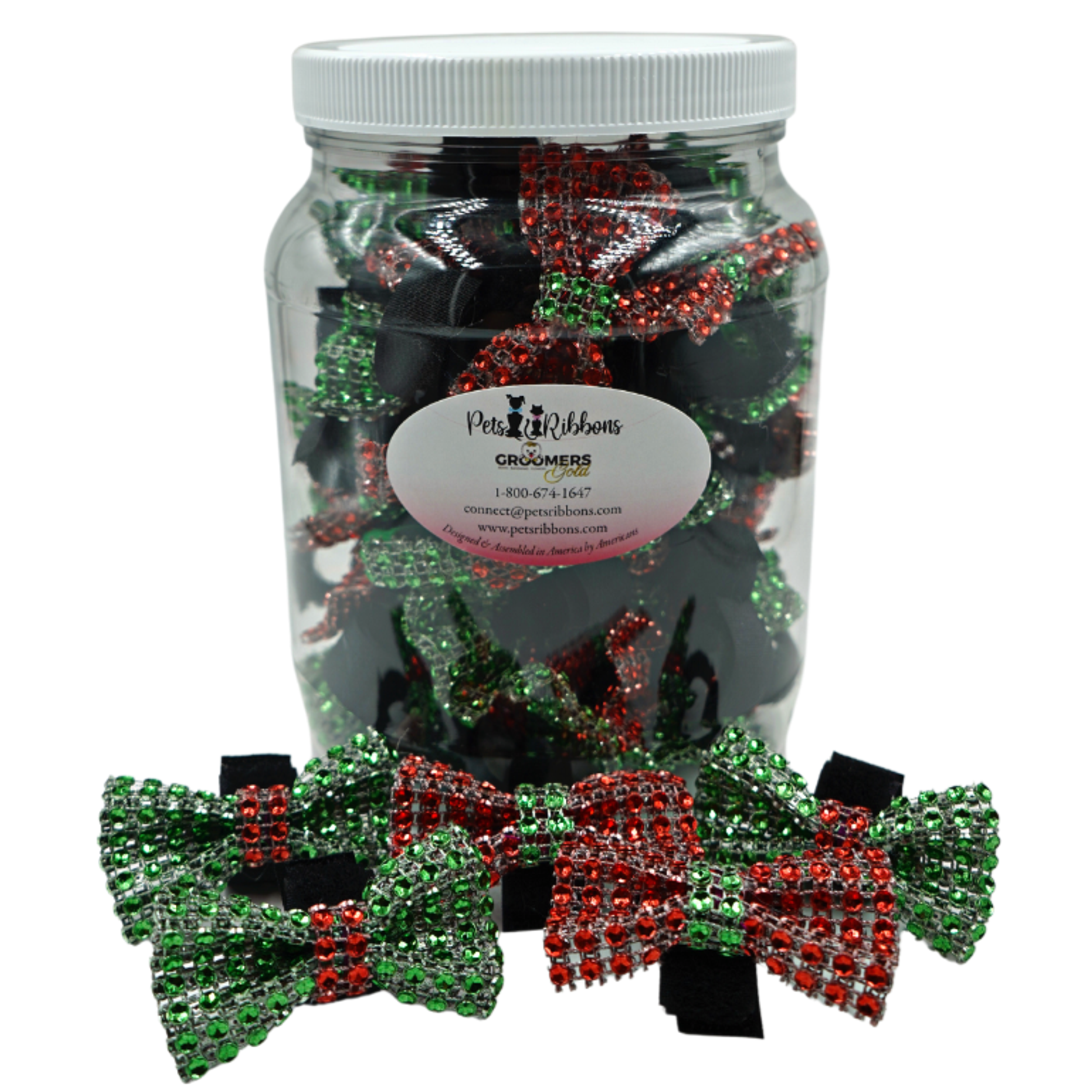 GG110XV | 50-100 Christmas Bling Velcro Dog Bows in a Jar|Pets Ribbons Image 1