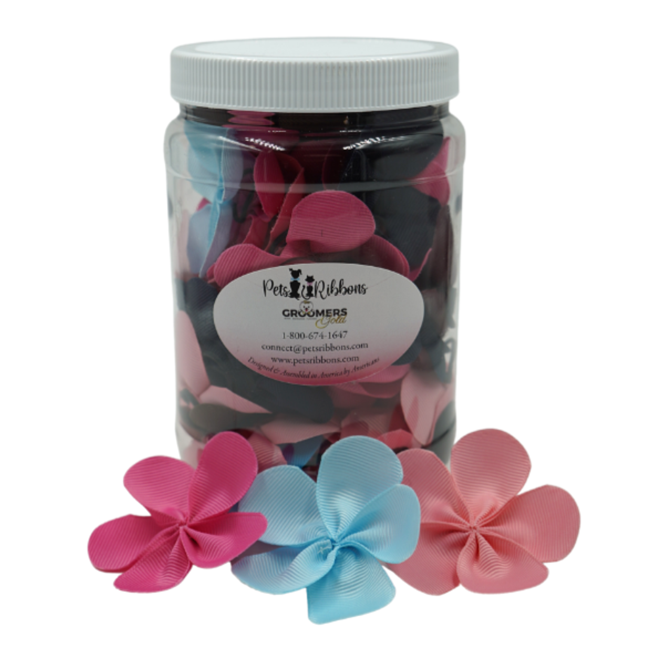 GG112 | 50-100 Large Flower Dog Cat Bows in a Jar|Pets Ribbons Image 1