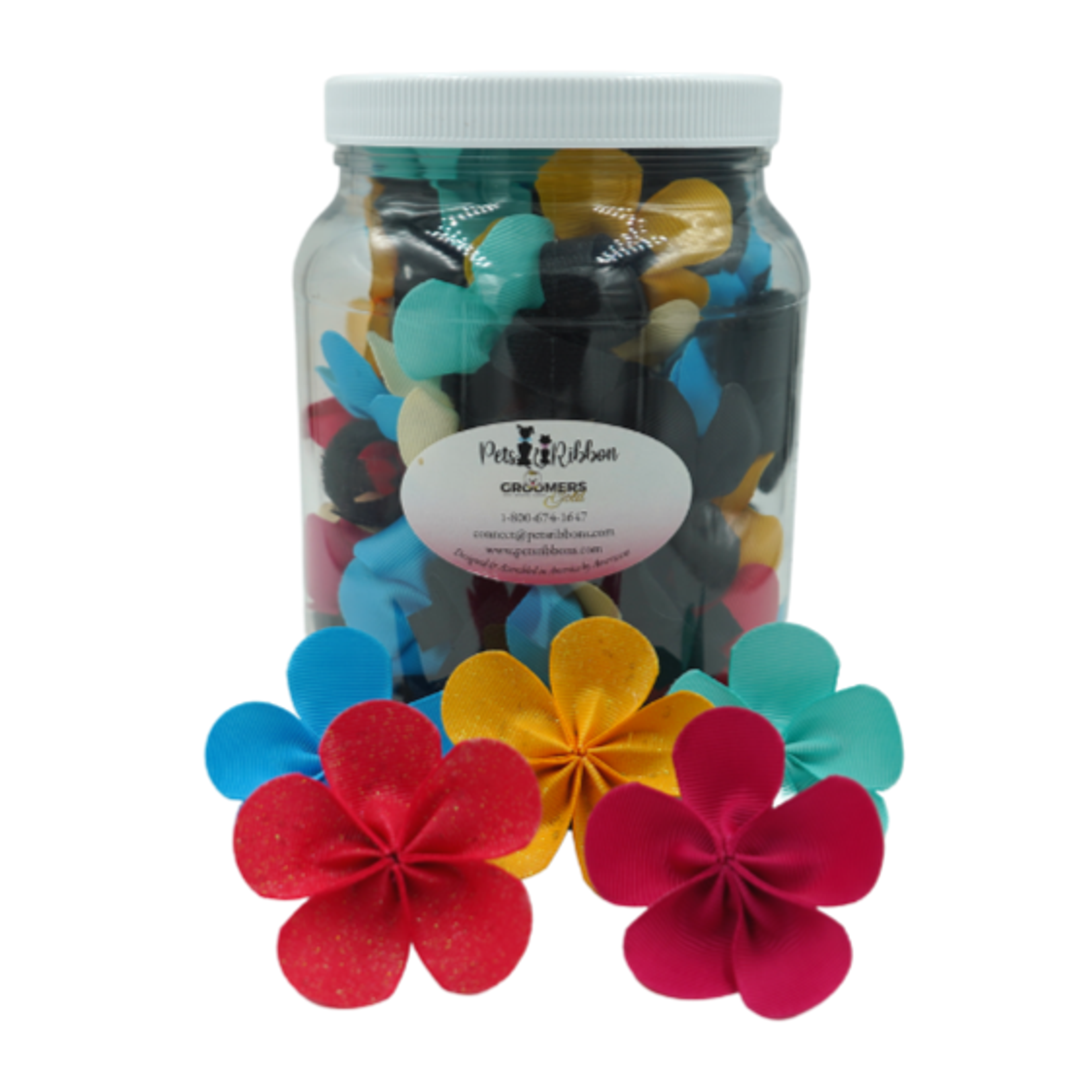 GG112VV | 50-100 Large Flower Velcro Dog Cat Bows in Jar|Pets Ribbons Image 1