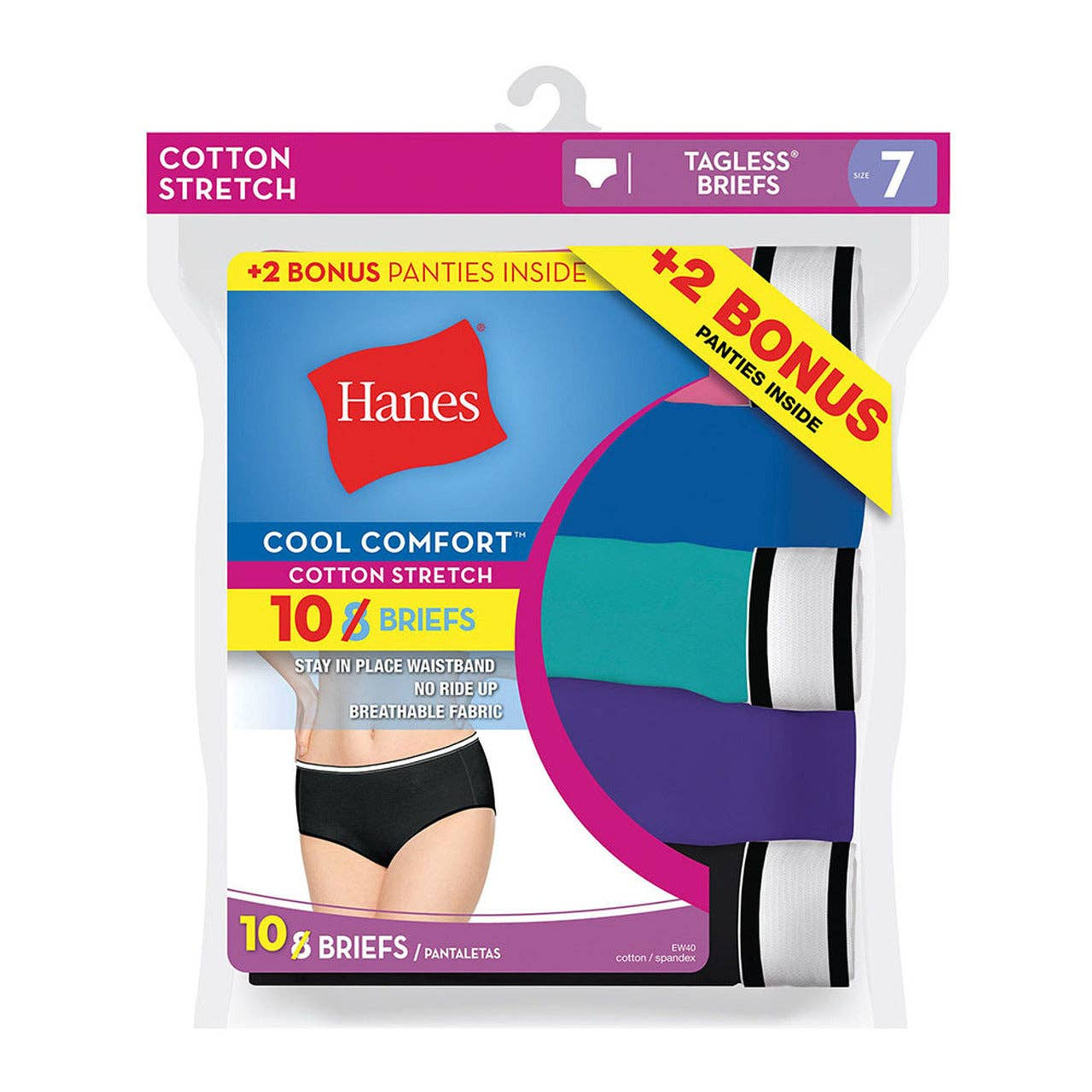 10-Pack Hanes Women's Cool Comfort Cotton Stretch Briefs