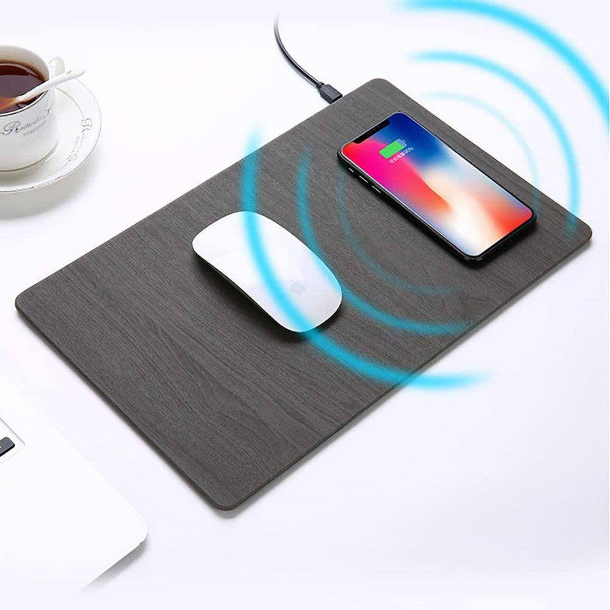 Wireless Charger Mouse Pad 2 in 1 Convenient Design Wooden Material Compatible with QI Enabled Devices Office Use Foldable Shape