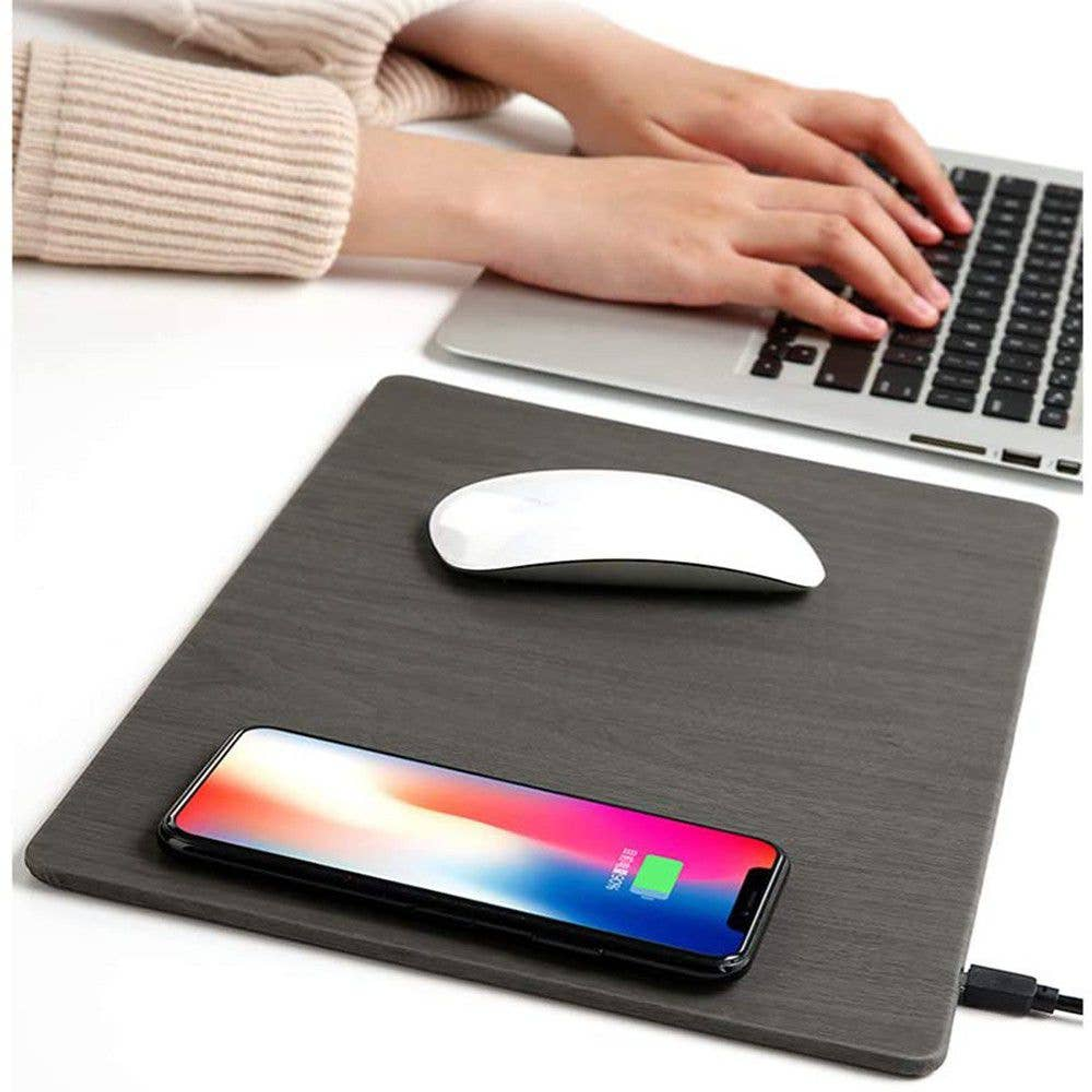 Wireless Charger Mouse Pad 2 in 1 Convenient Design Wooden Material Compatible with QI Enabled Devices Office Use Foldable Shape