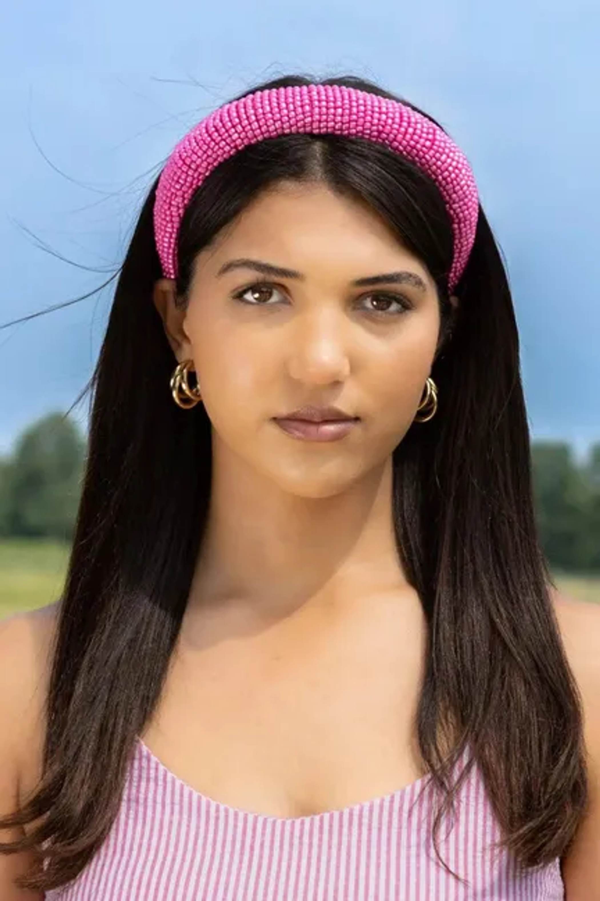 Pink Solid Beaded Headband Image 1