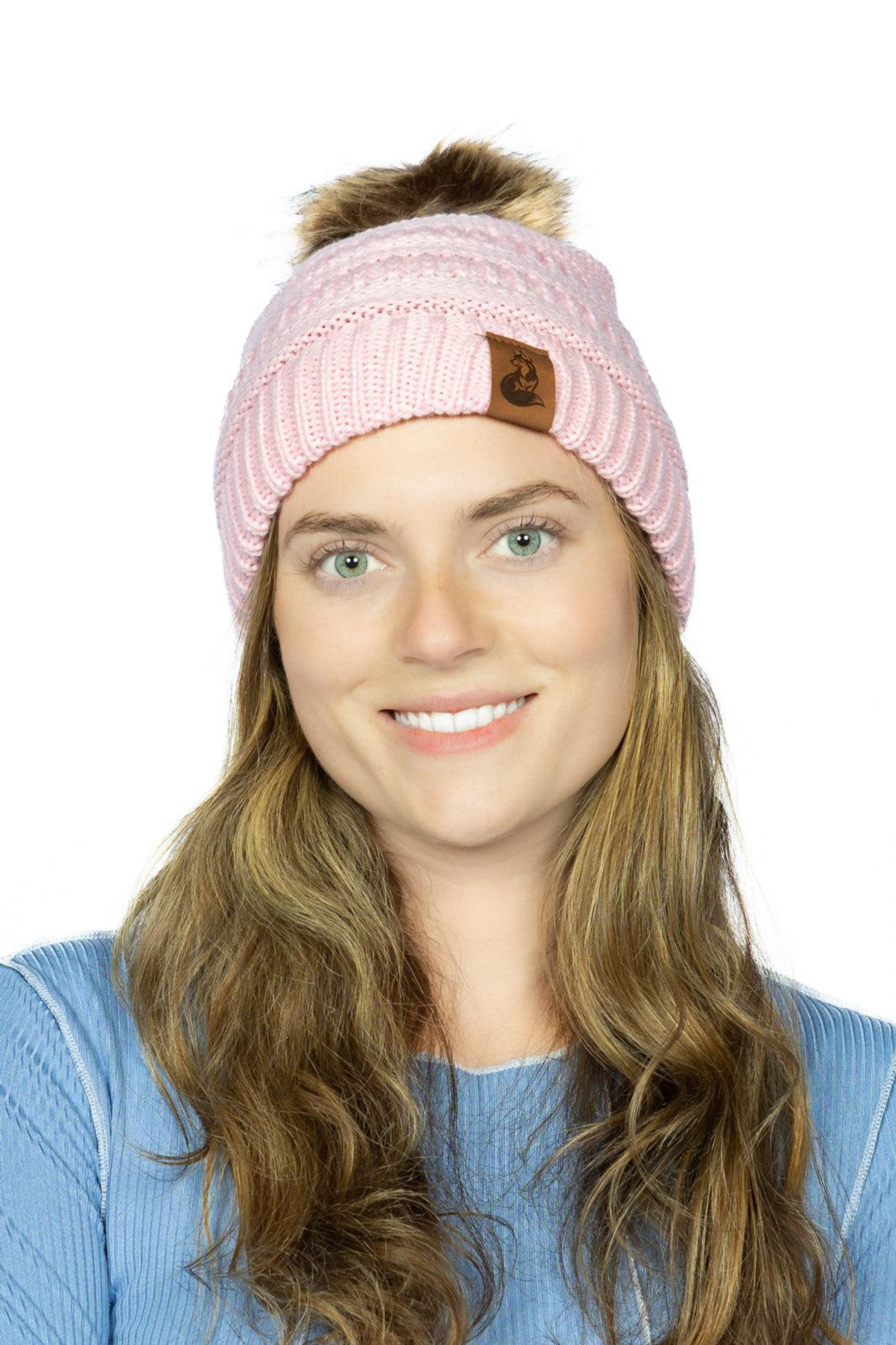 Dianthus Pink Ribbed Beanie with Pom Image 1