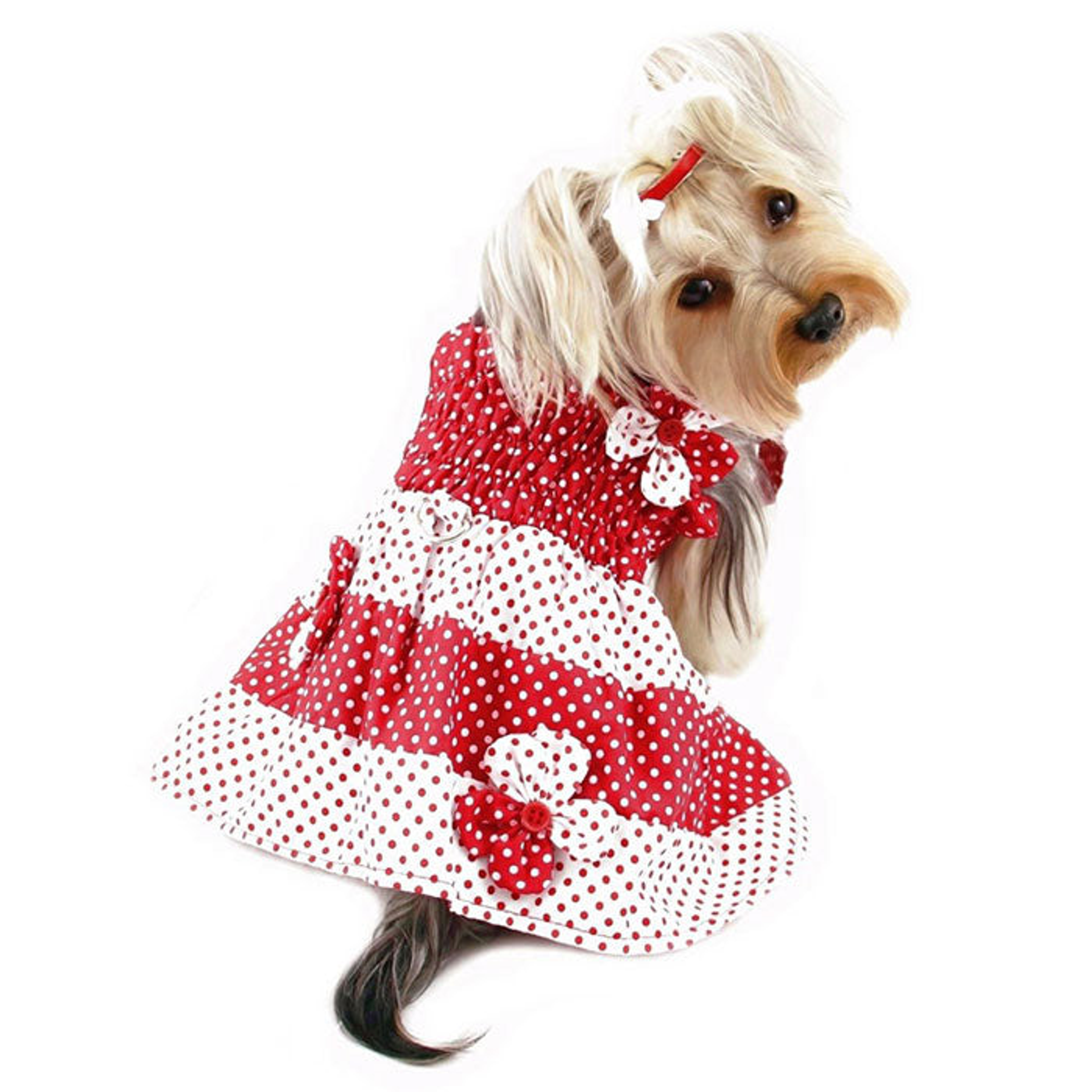 Red & White Polka Dots Sundress with Contrasting Flowers Image 1