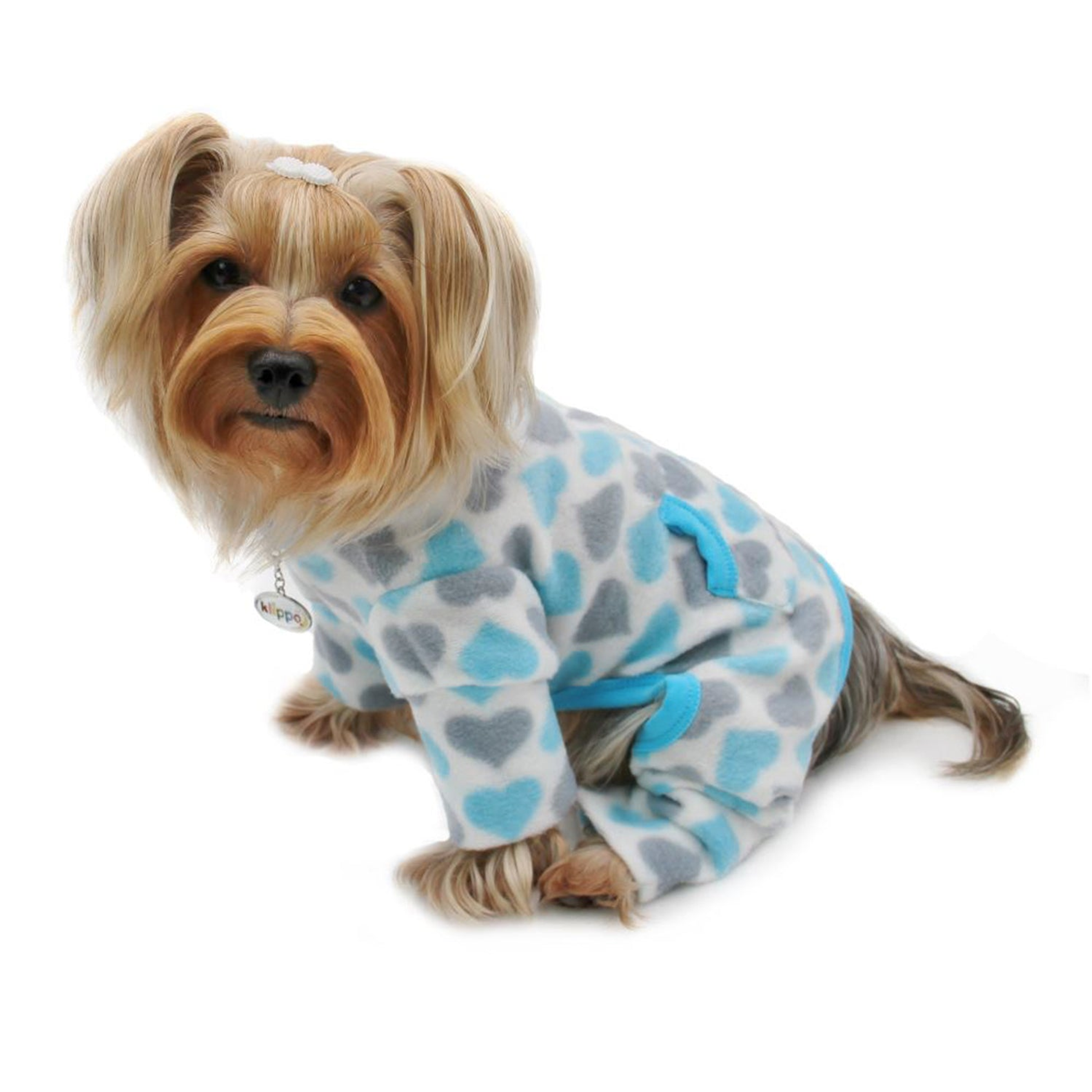 Blue & Gray Hearts Fleece Turtleneck Pajamas Image 1